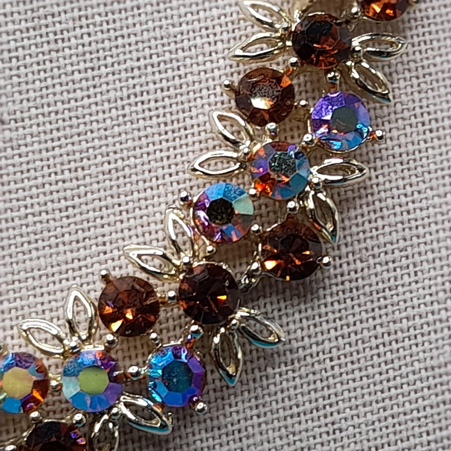 Vintage Topaz Aurora Borealis Choker Necklace, Gold Tone, 1960s, 16"