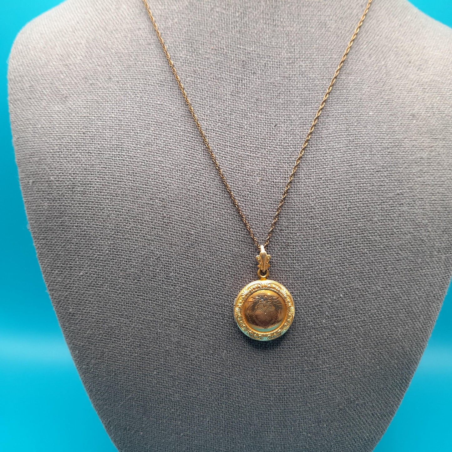 Vintage Gold Filled Locket Pendant, Etched Heart, Holds Two Photos, 1950s Jewelry