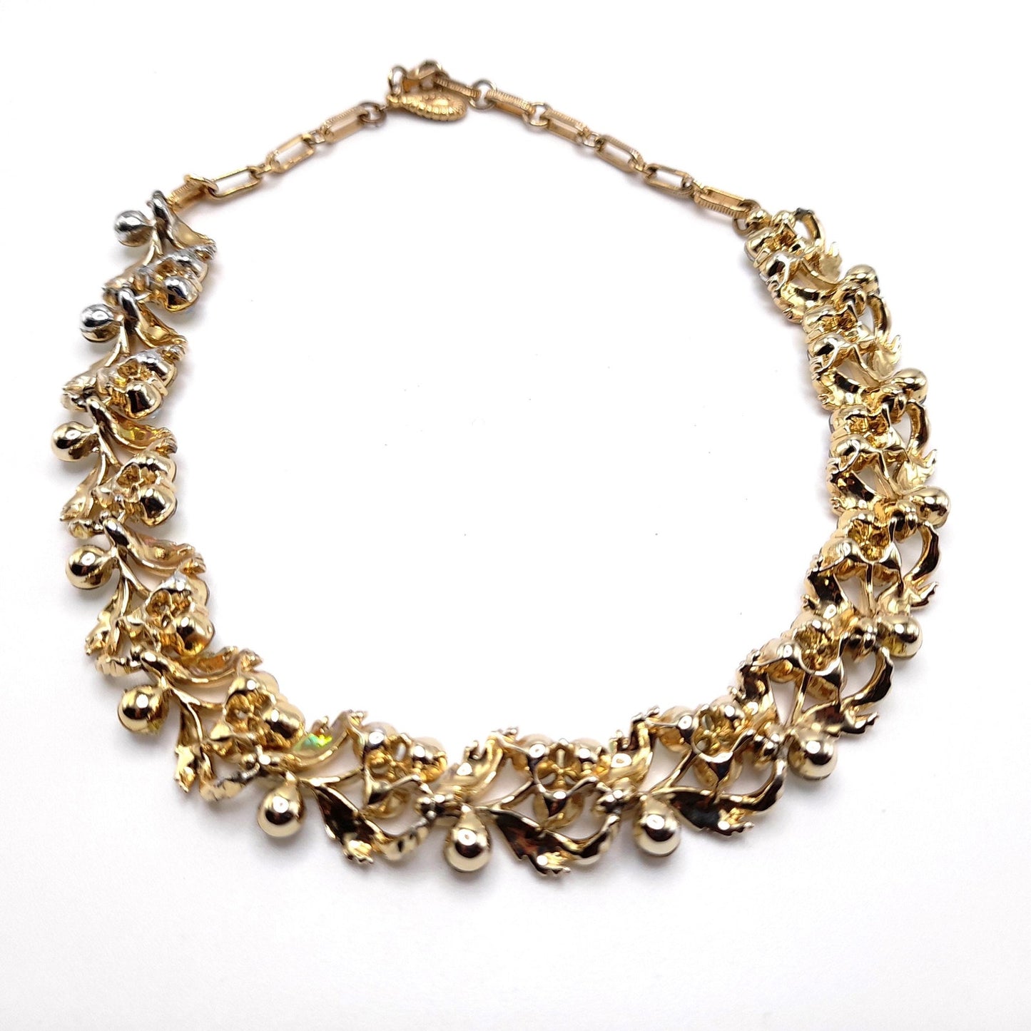 Vintage Lisner Aurora Borealis Rhinestone Choker Necklace, Gold Tone, 1950s