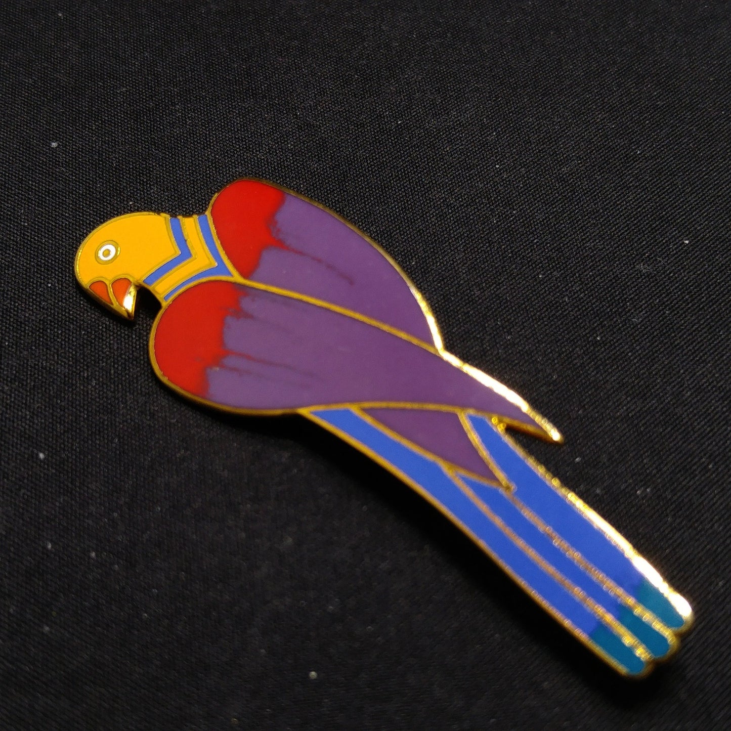 Laurel Burch "Cezanne" Parrot Brooch, Gold Plated, Cloisonne Enamel, 1980s Vintage Jewelry