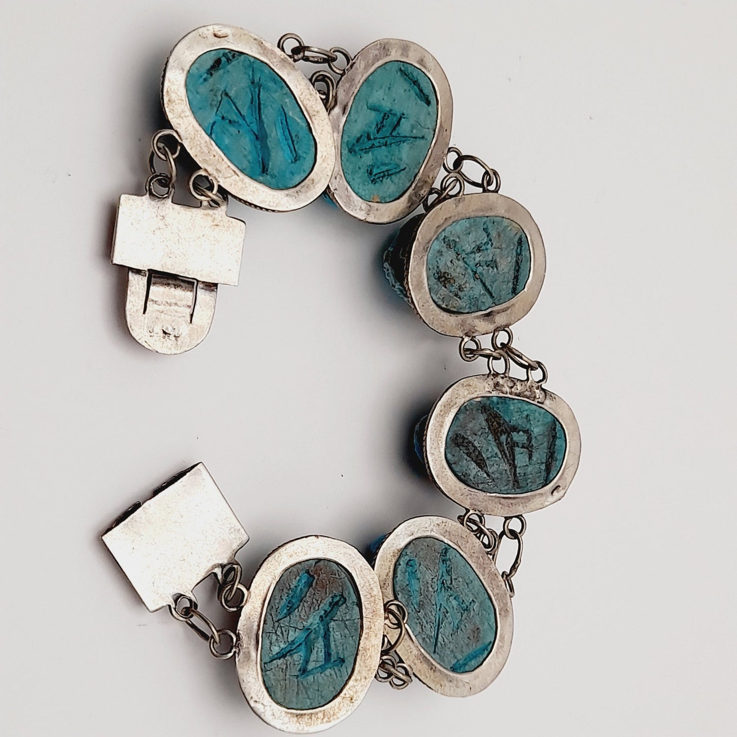 Antique Art Deco Silver Egyptian Revival Scarab Bracelet