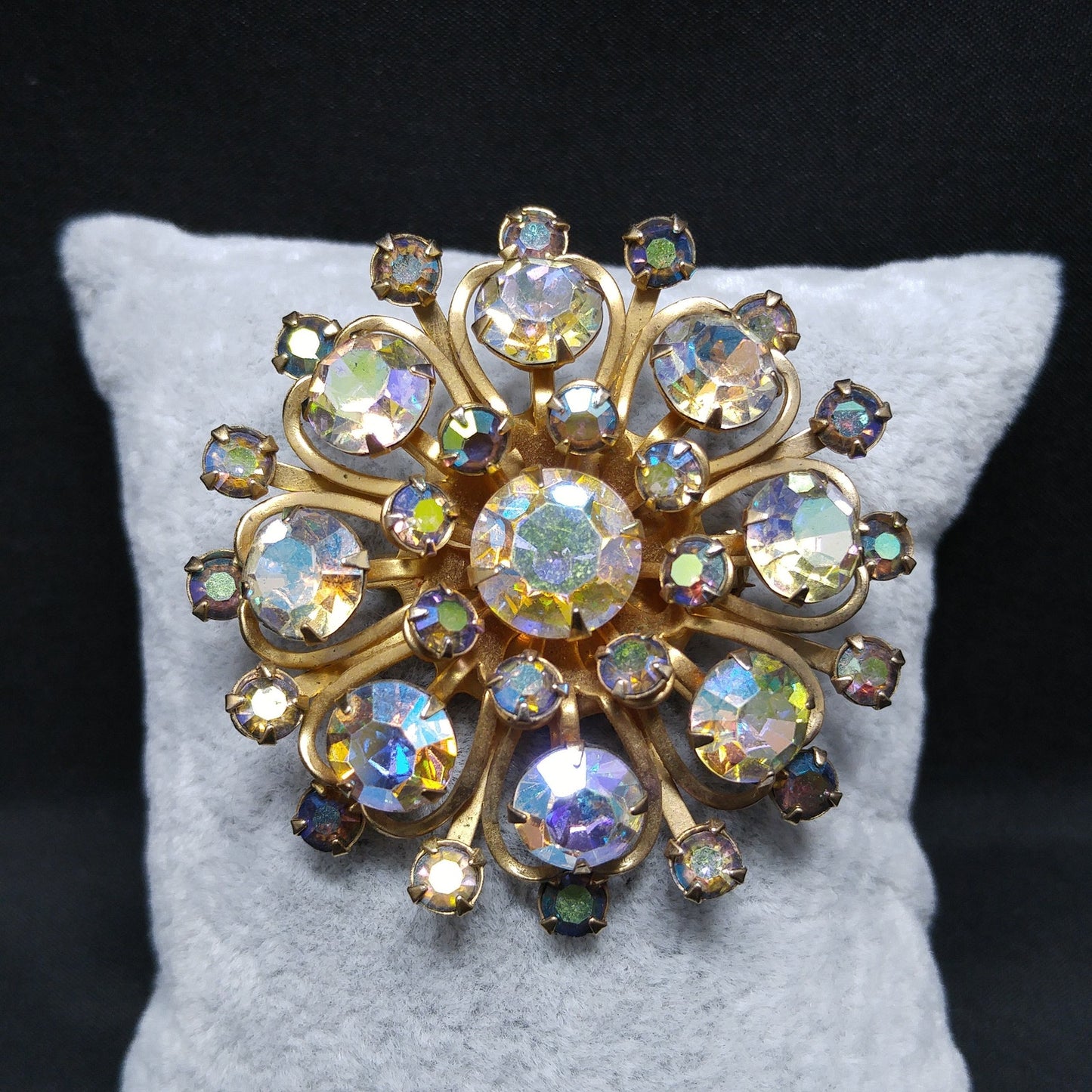 Aurora Borealis Rhinestones Brooches, Mid Century, 1950s Vintage Jewelry