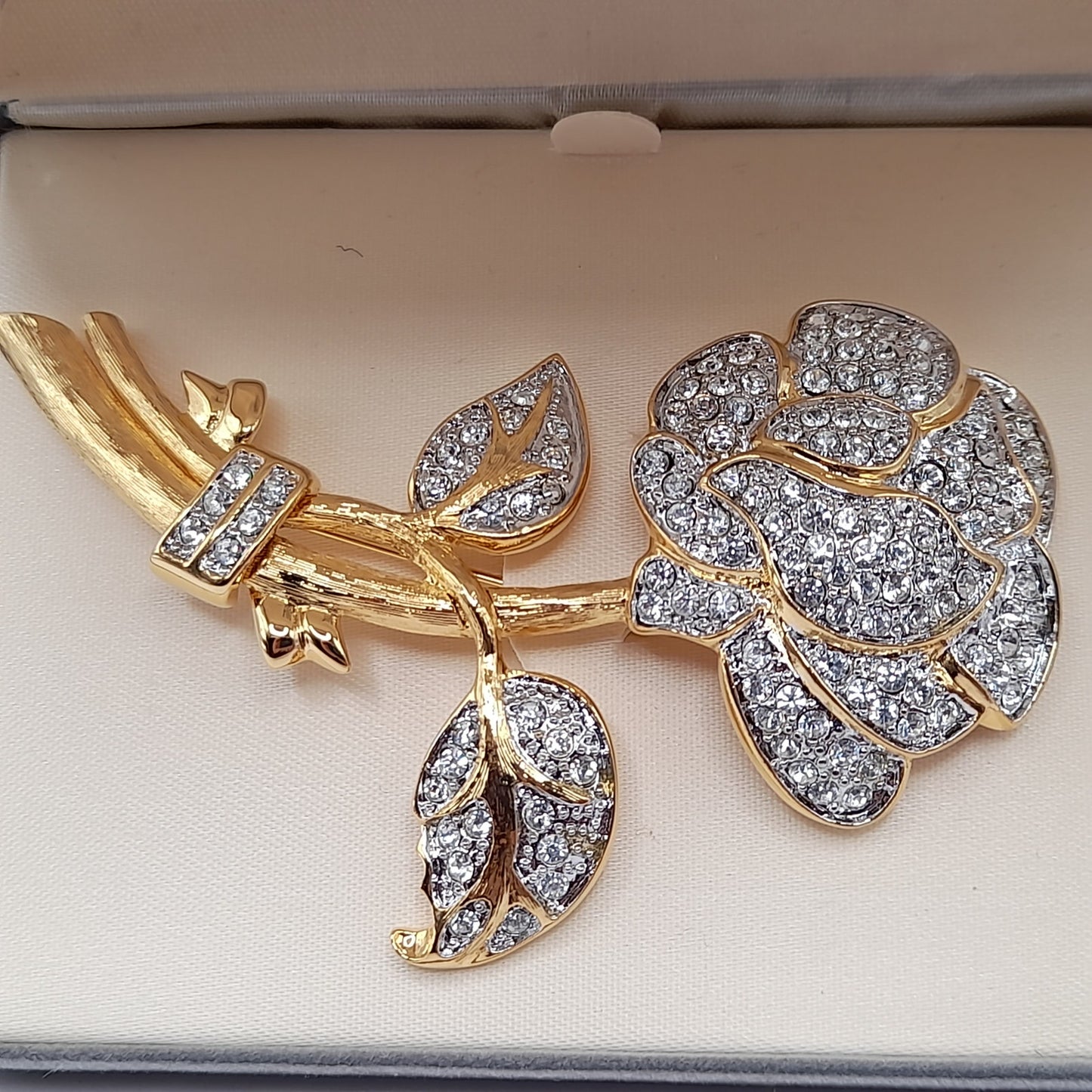 Vintage Nolan Miller Pave Rhinestone Gold Plated Large Brooch, Original Box, Vintage Gift