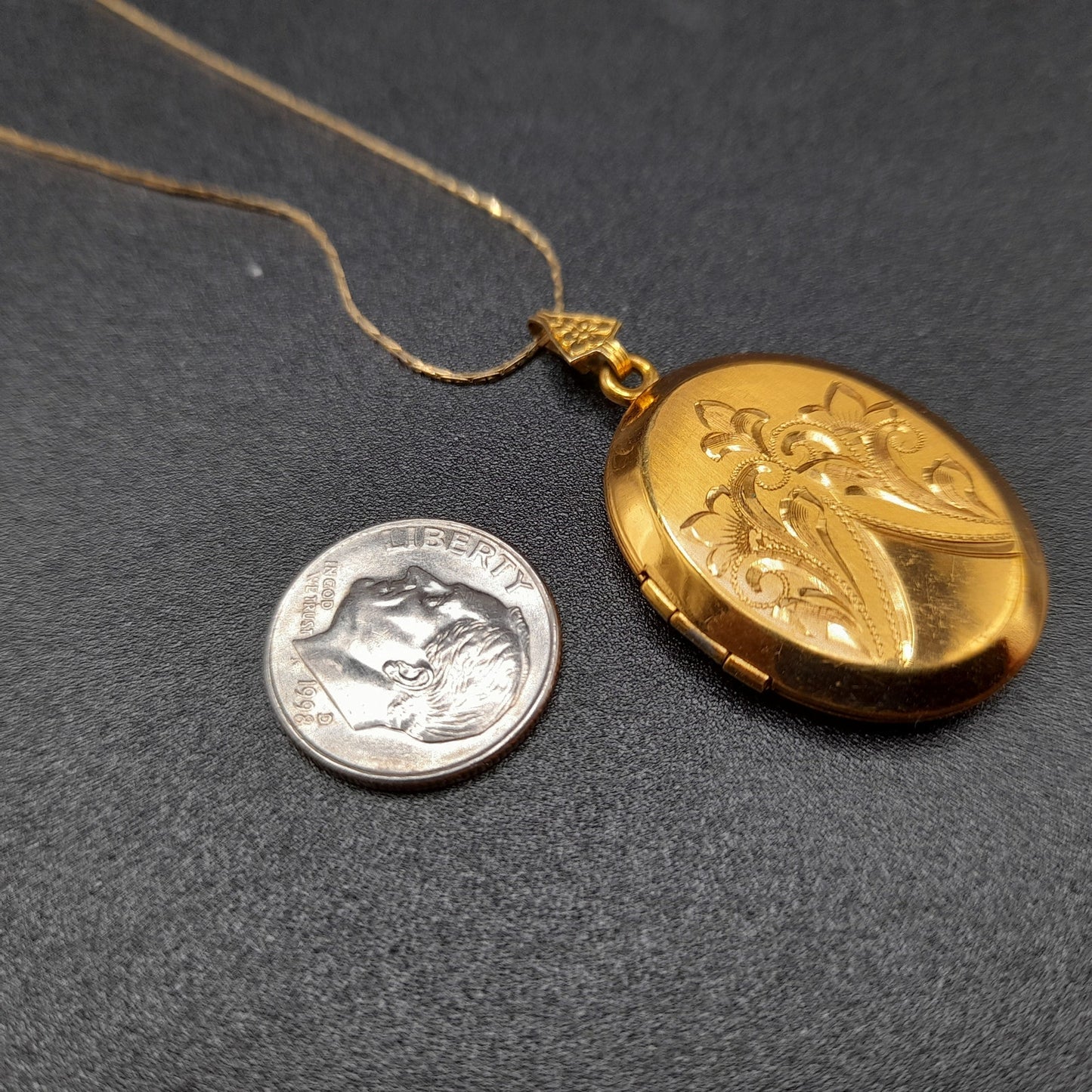 Liberty Gold Filled Locket, Crown Trifari Gold Plated Chain, 1950s Vintage Jewelry