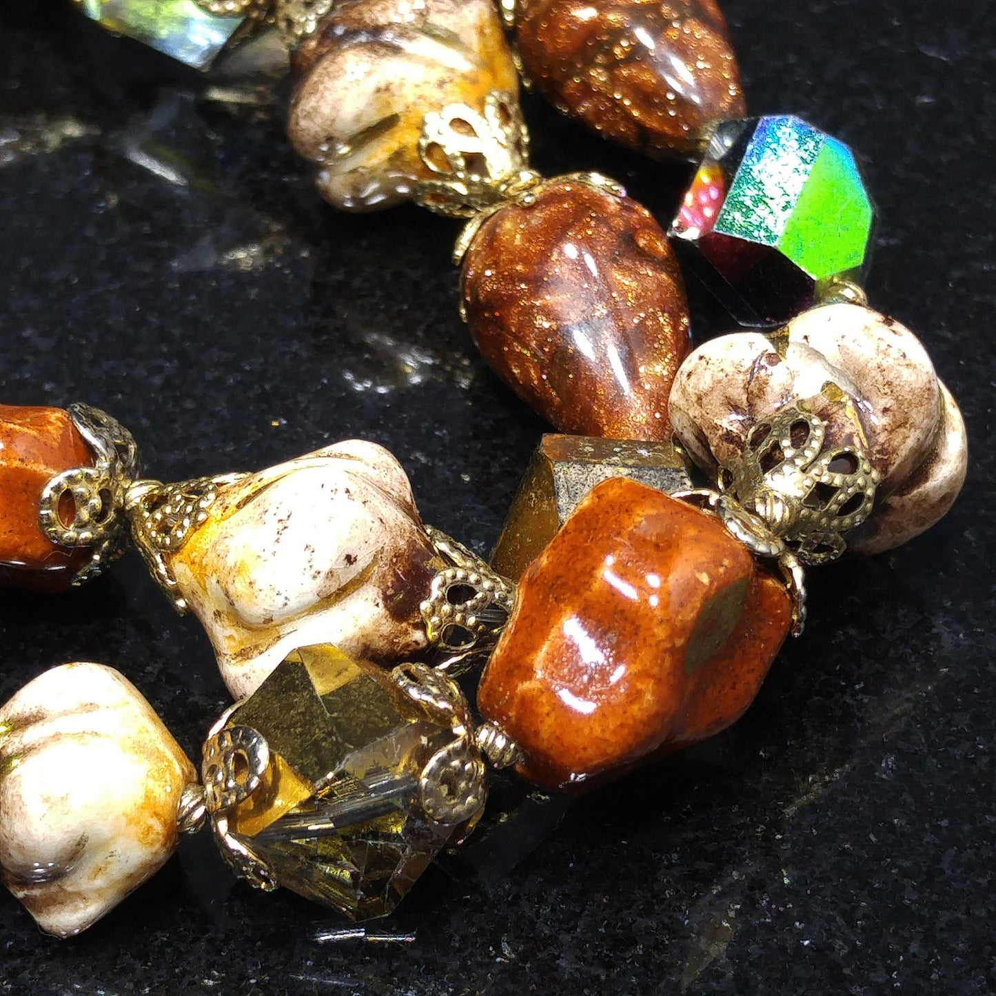 Vendome Two Strand Beaded Necklace, Crystals & Art Glass, 1950s Vintage Jewelry