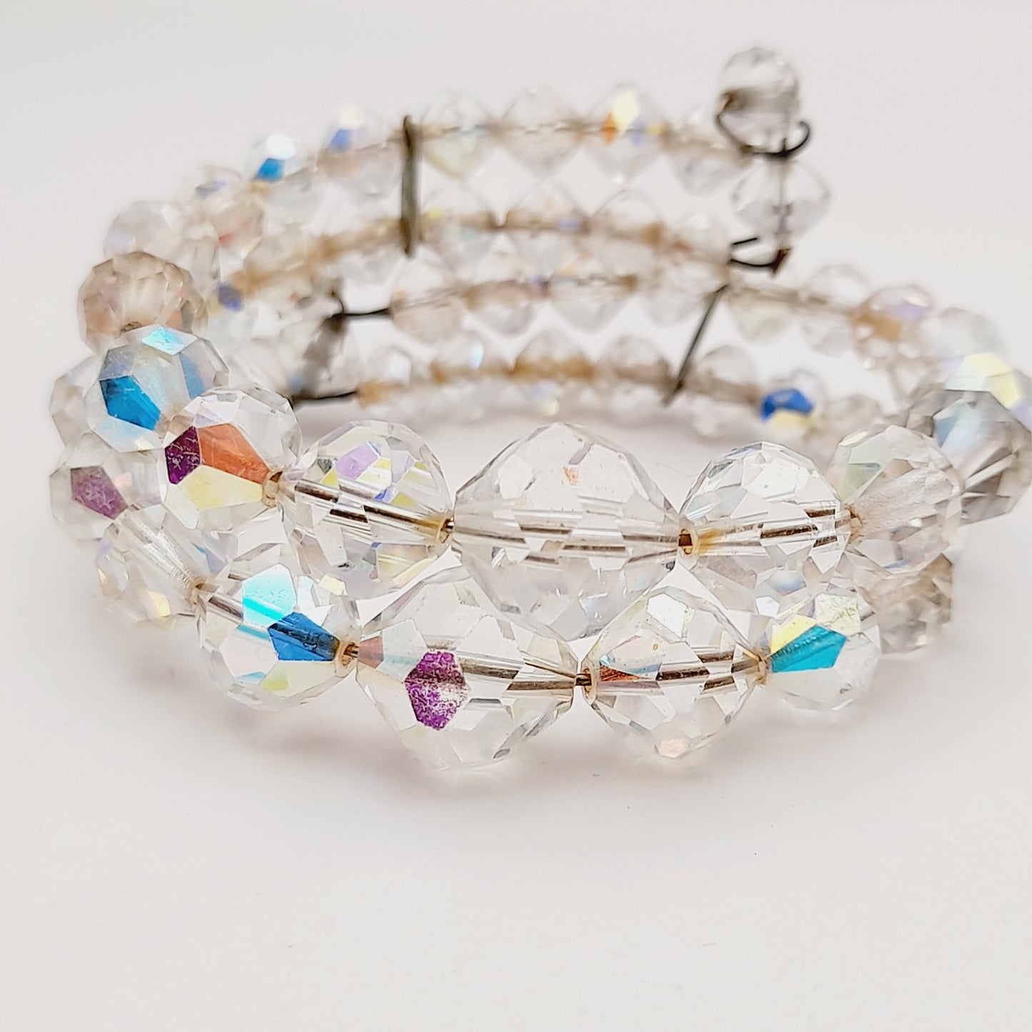 Vintage 1950s Clear Aurora Borealis Crystal Two Strand Bracelet – 6 3/4 Inches