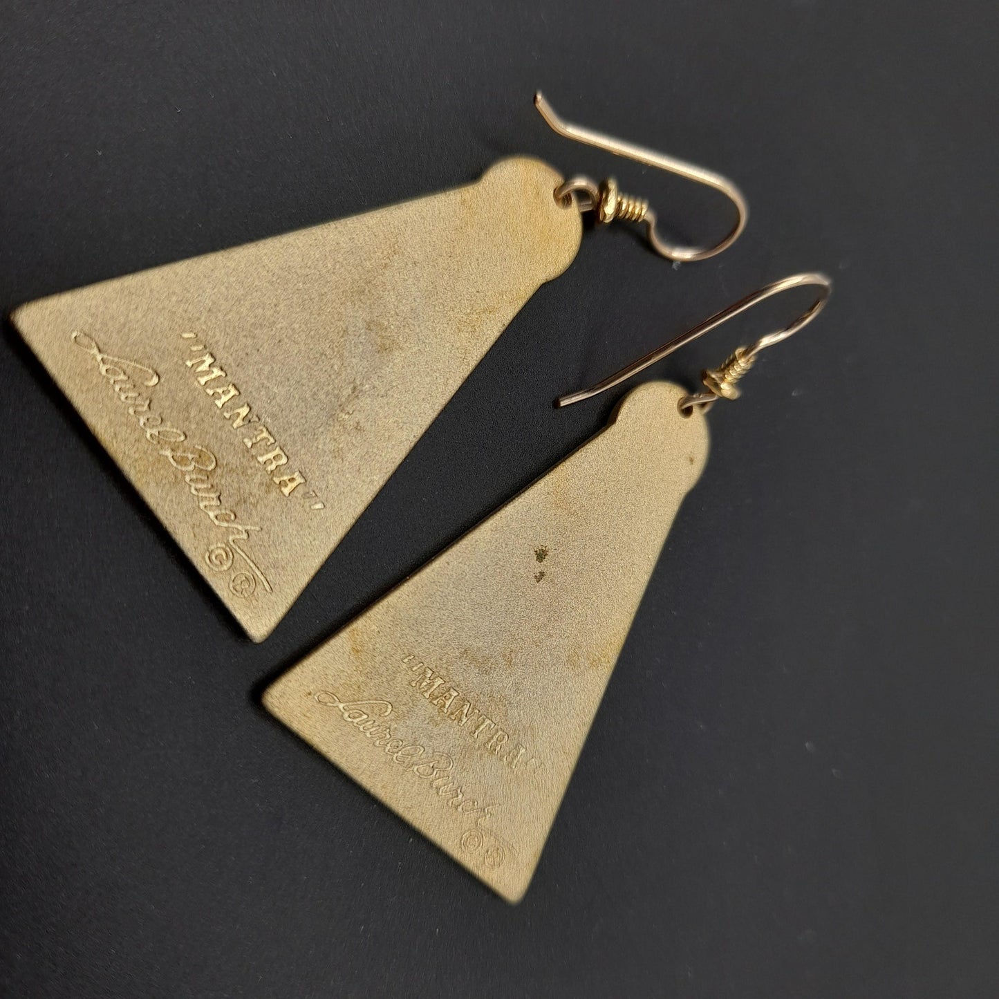 Laurel Burch Geometric Long Earrings, Gold Filled Ear Wires, 1980s Vintage Jewelry