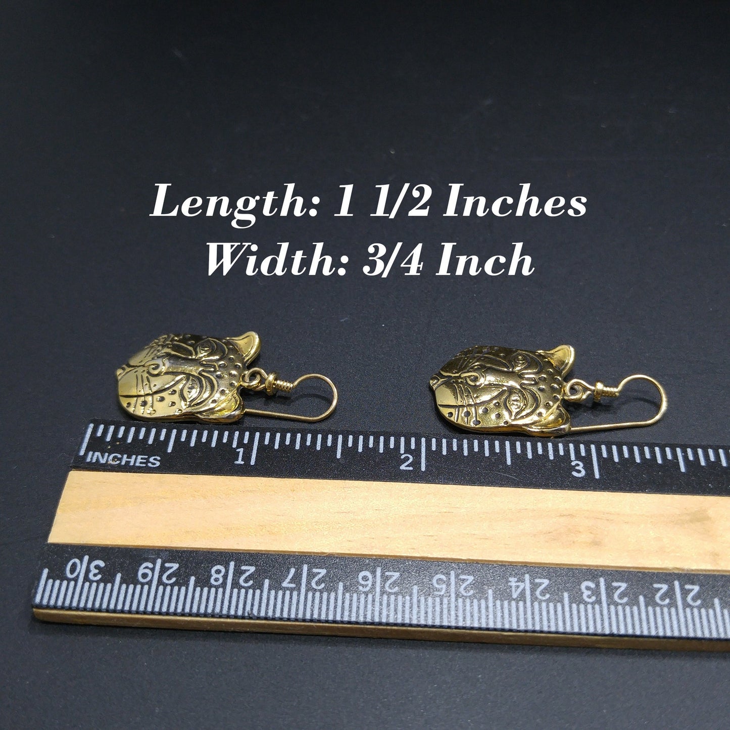 Laurel Burch Tiger Face Dangle Earrings, Gold Plated, 1980s Vintage Jewelry