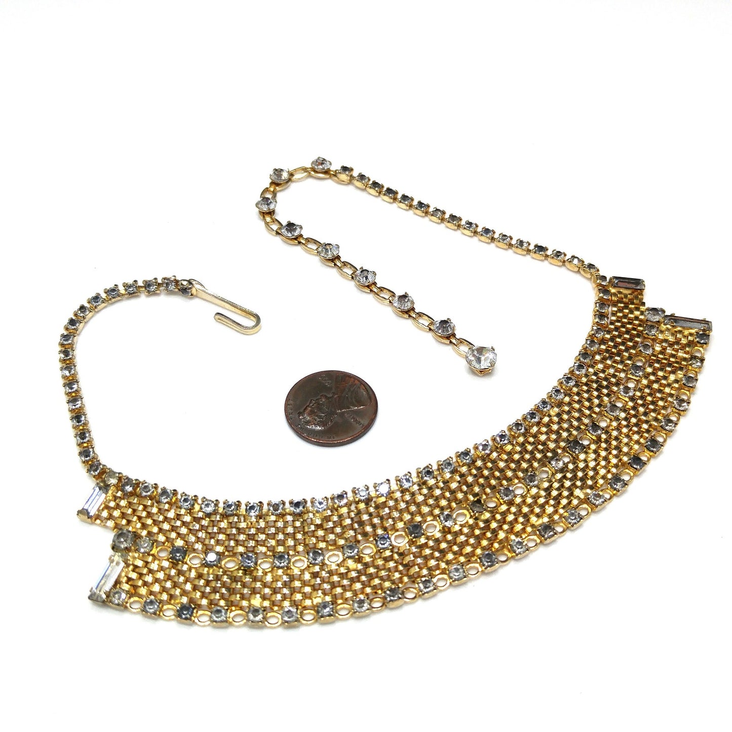 Rare Duane Mesh Rhinestone Necklace, Gold Plated, 1950s Vintage Jewelry