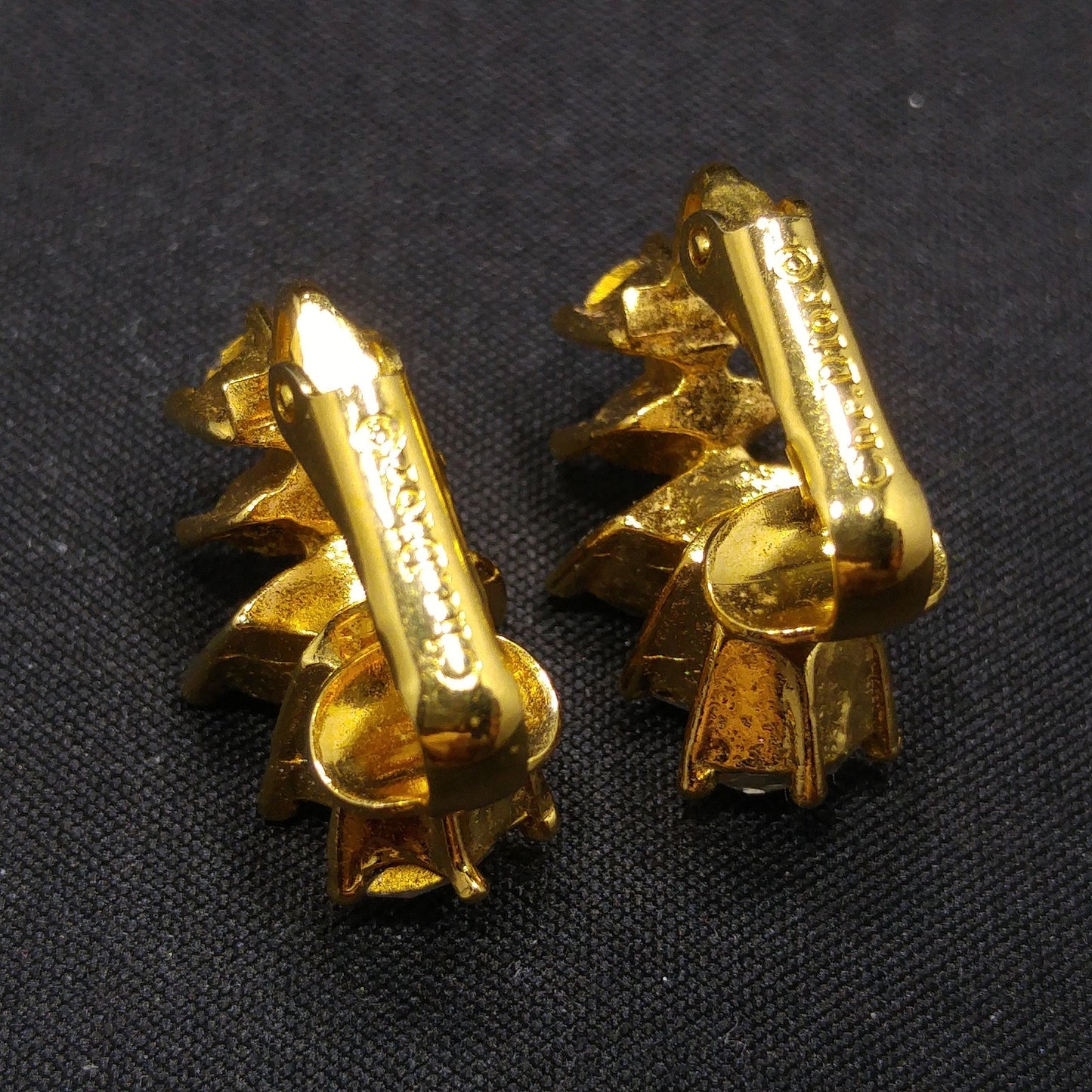 Christian Dior Half Hoop Marquise Cut Rhinestone Clip Earrings, 1970s Vintage Jewelry