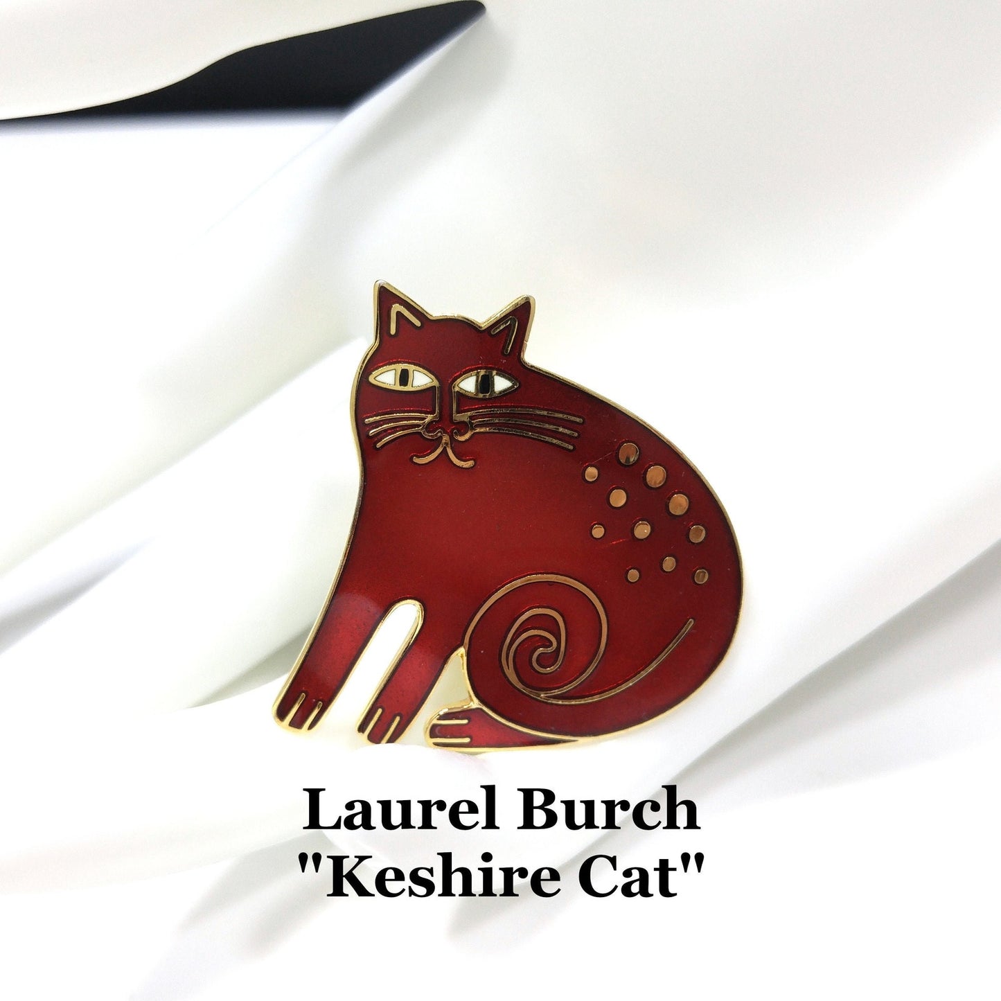 Laurel Burch "Keshire Cat" Brooch & Pendant, Cloisonné Gold Plated, 1980s Vintage Jewelry