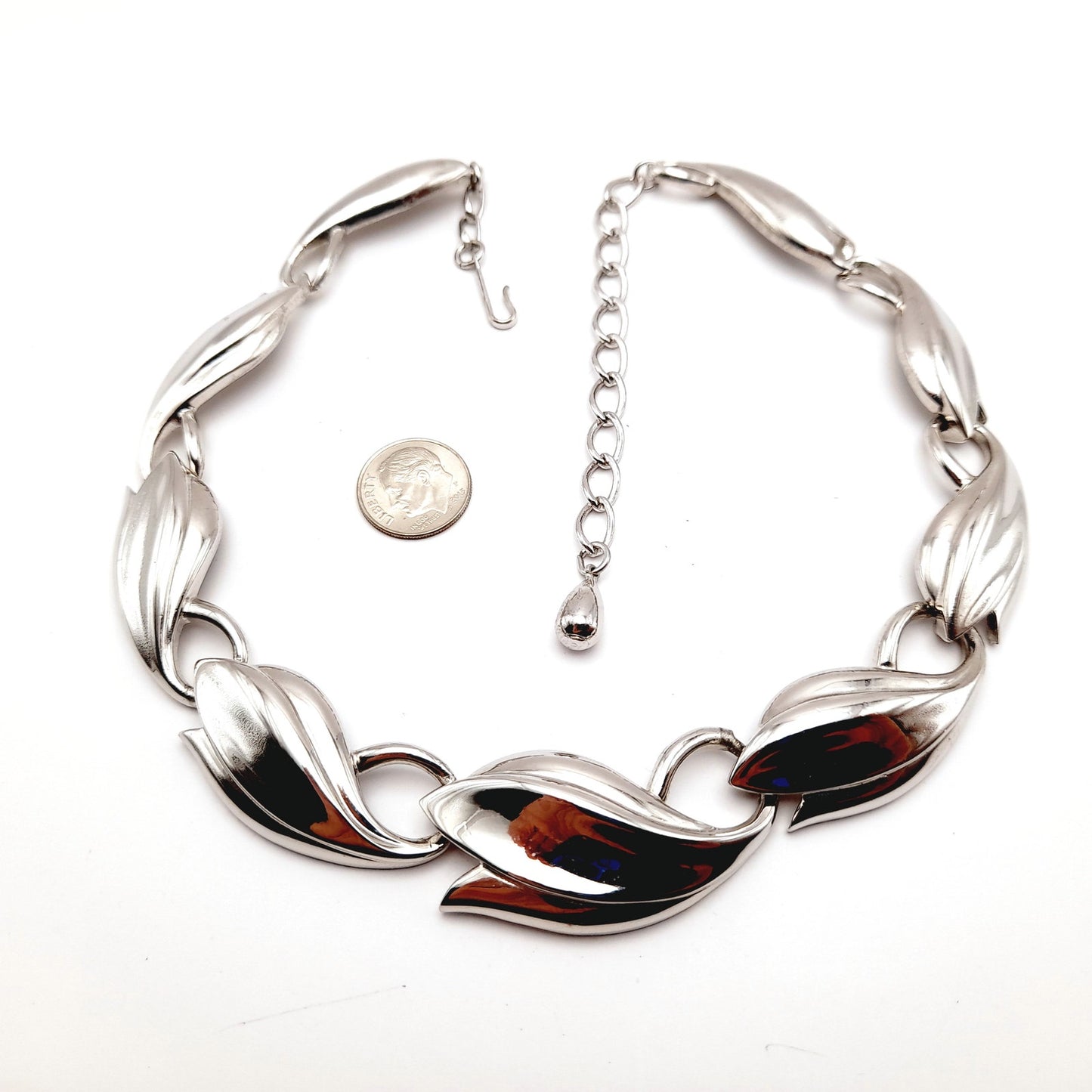 Crown Trifari Rhodium Plated Leaves Vintage Choker Necklace