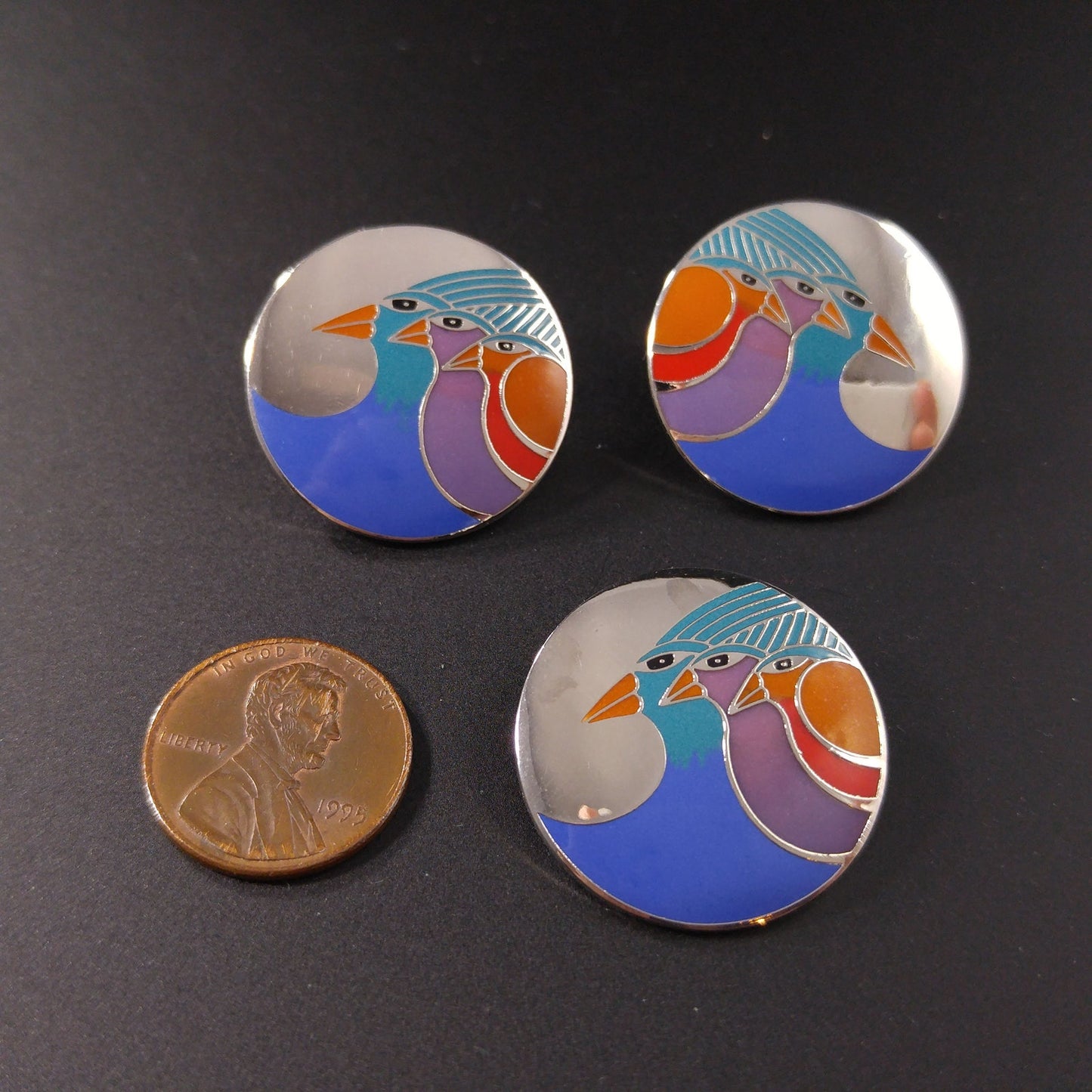 Laurel Burch "Celestial Birds" Earrings & Brooch, 1980s Vintage Jewelry