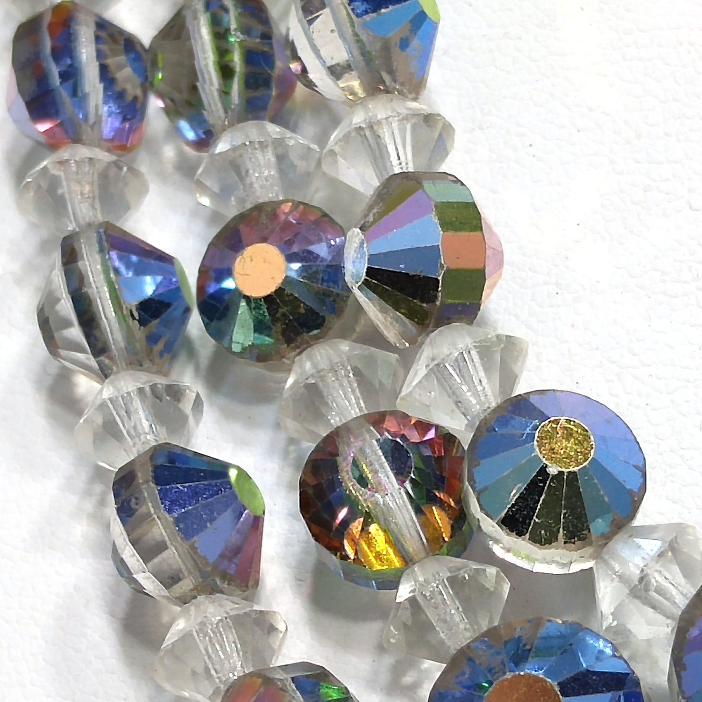 Vitrail Aurora Borealis Crystal Bead Necklace, Three Strands, 1960s Vintage Jewelry