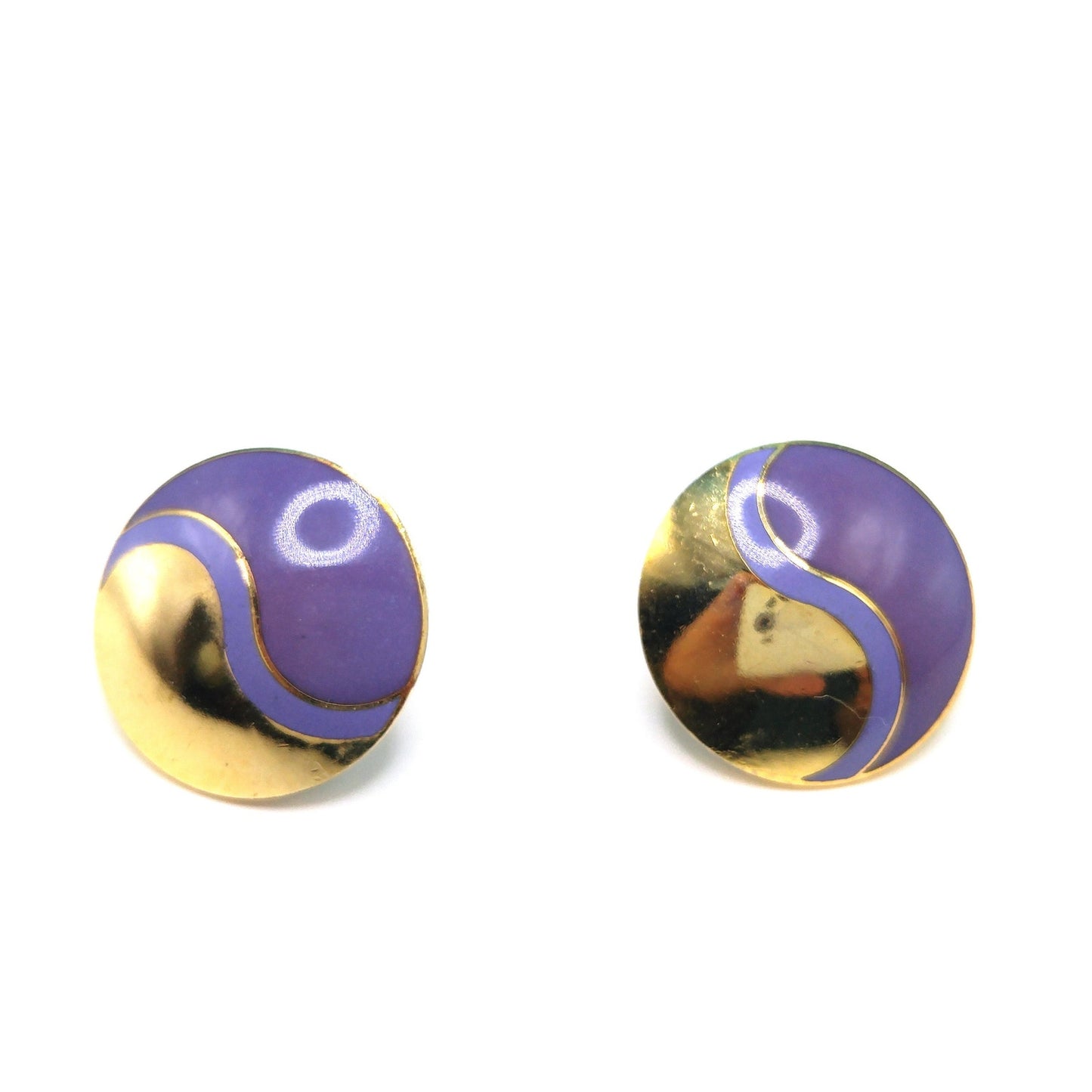 Laurel Burch Purple Post Earrings, Lavender Purple Enamel, Gold Plated, 1980s