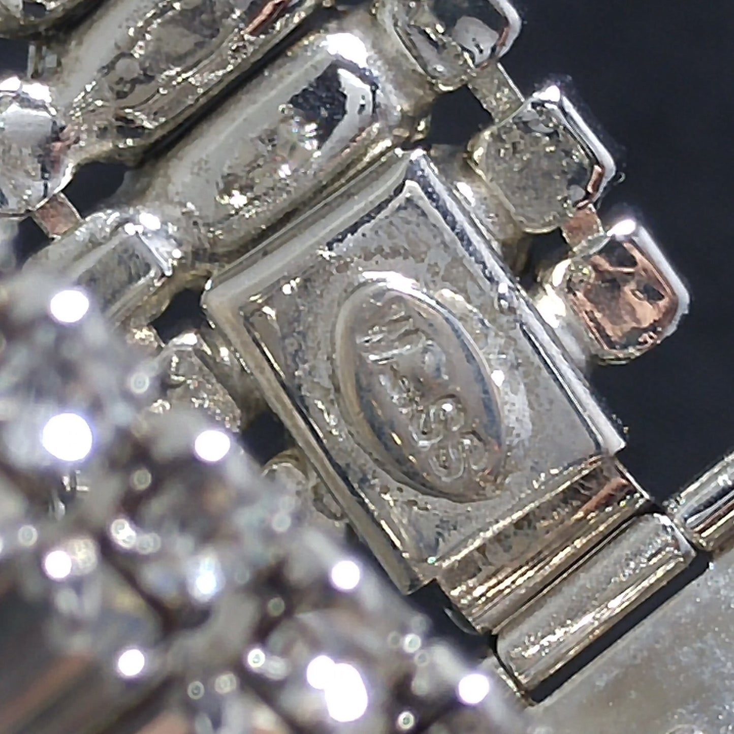 Vintage Weiss Clear Rhinestone Bracelet, Rhodium Plate, Safety Chain, 1950s