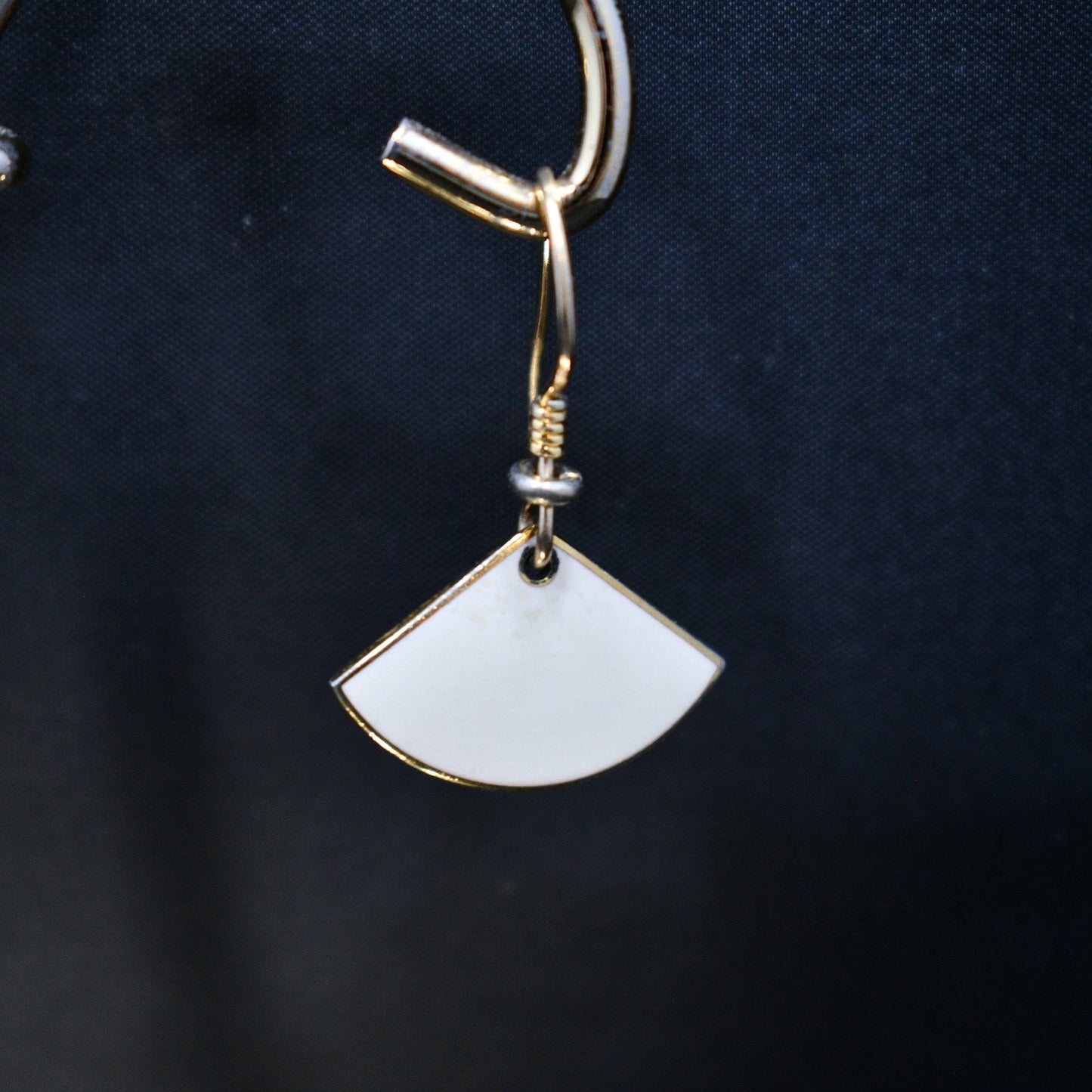 Laurel Burch Cream Small Fan Earrings, Gold Filled Ear Wires, Gold Plated, 1980s