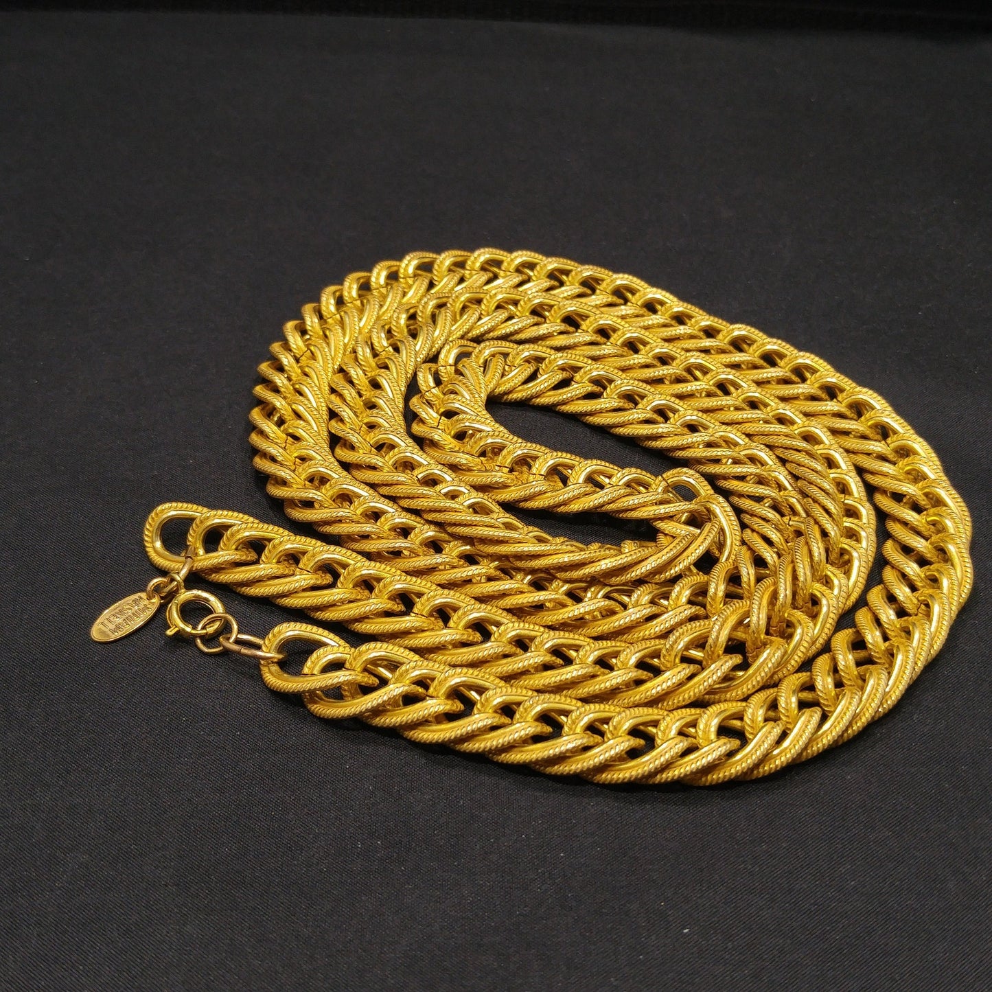 Miriam Haskell Gold Plated Chain Necklace, Large Links, 57 Inches, 1950s Vintage Jewelry