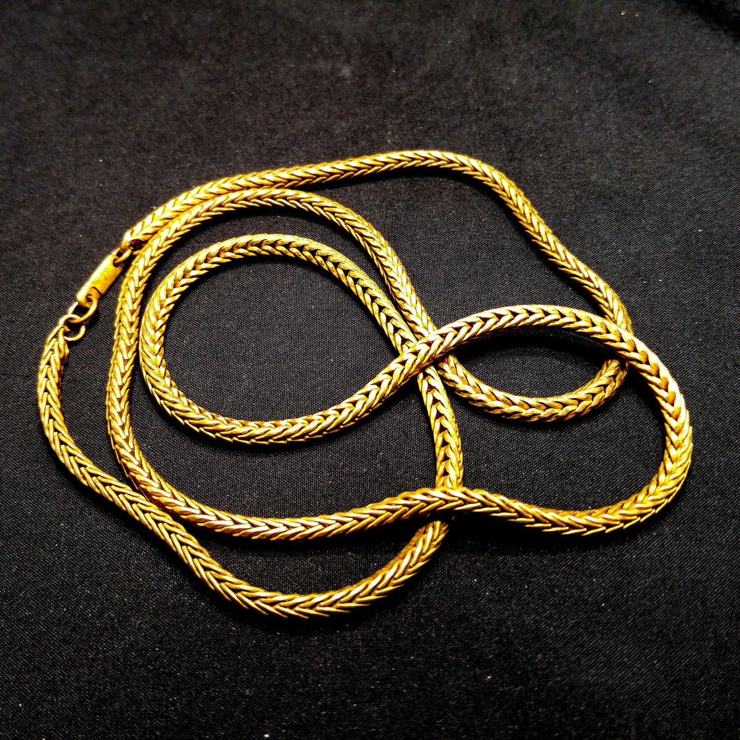 Miriam Haskell Brass Wheat Chain Long Necklace, 30 Inches, 1940s Vintage Jewelry
