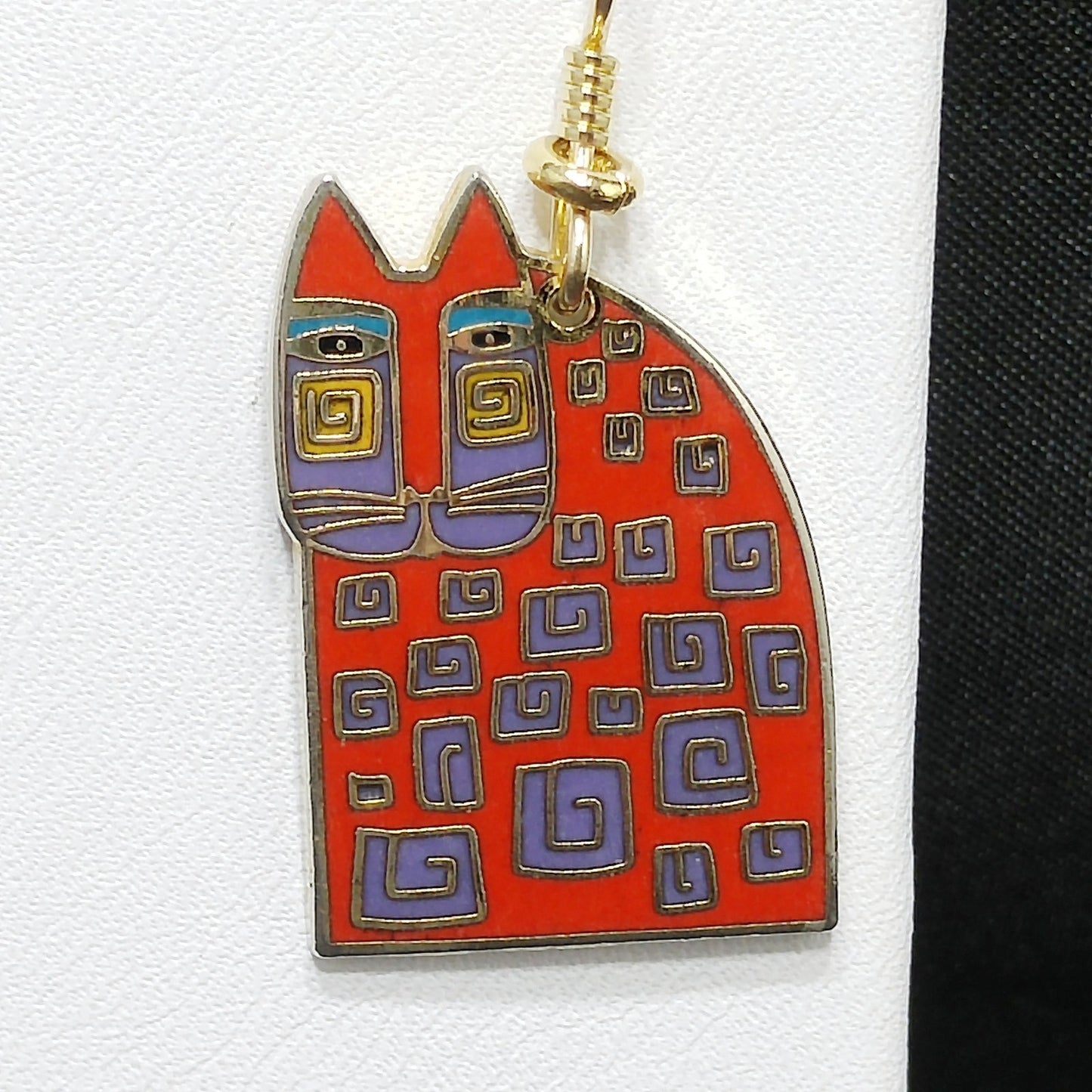 Laurel Burch "Red Cat" Earrings, Gold Plated, Red Enamel, 1980s Vintage Jewelry