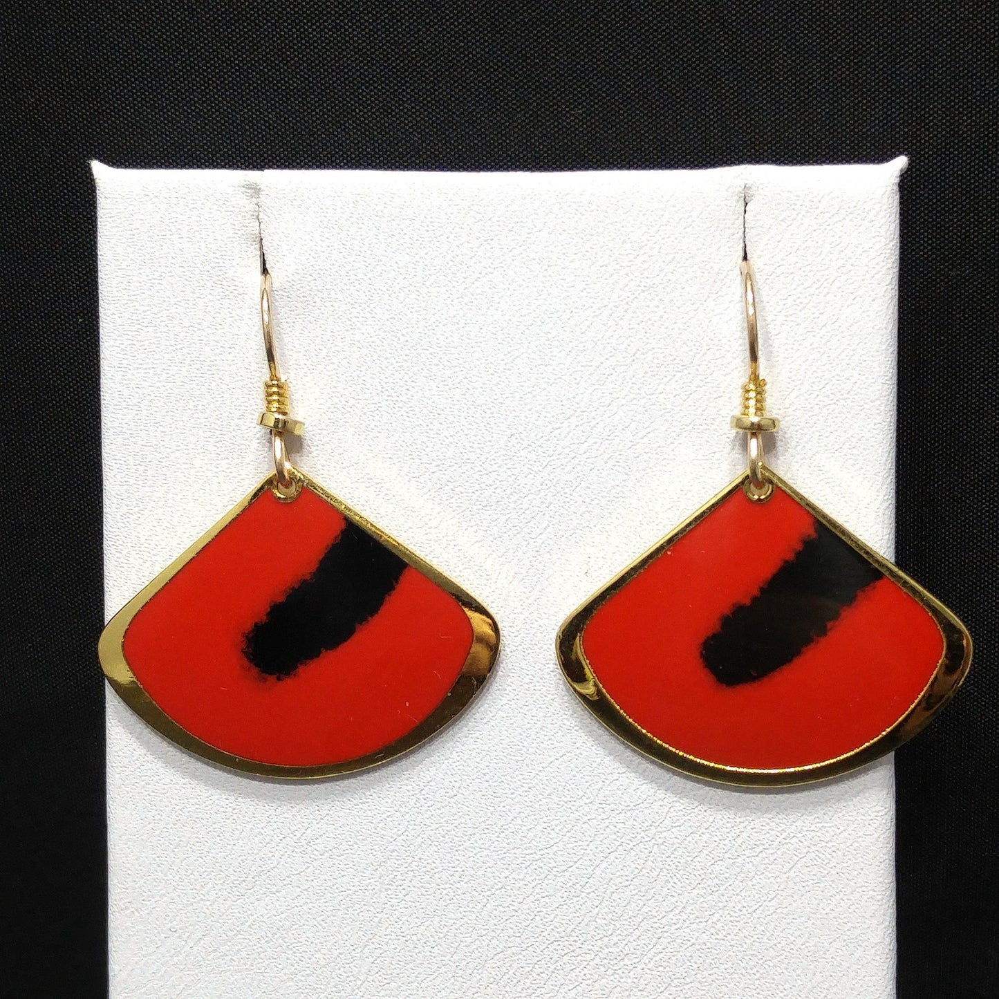 Vintage Laurel Burch "Colour Spirit" Earrings, Red & Black Enamel, Gold Plated