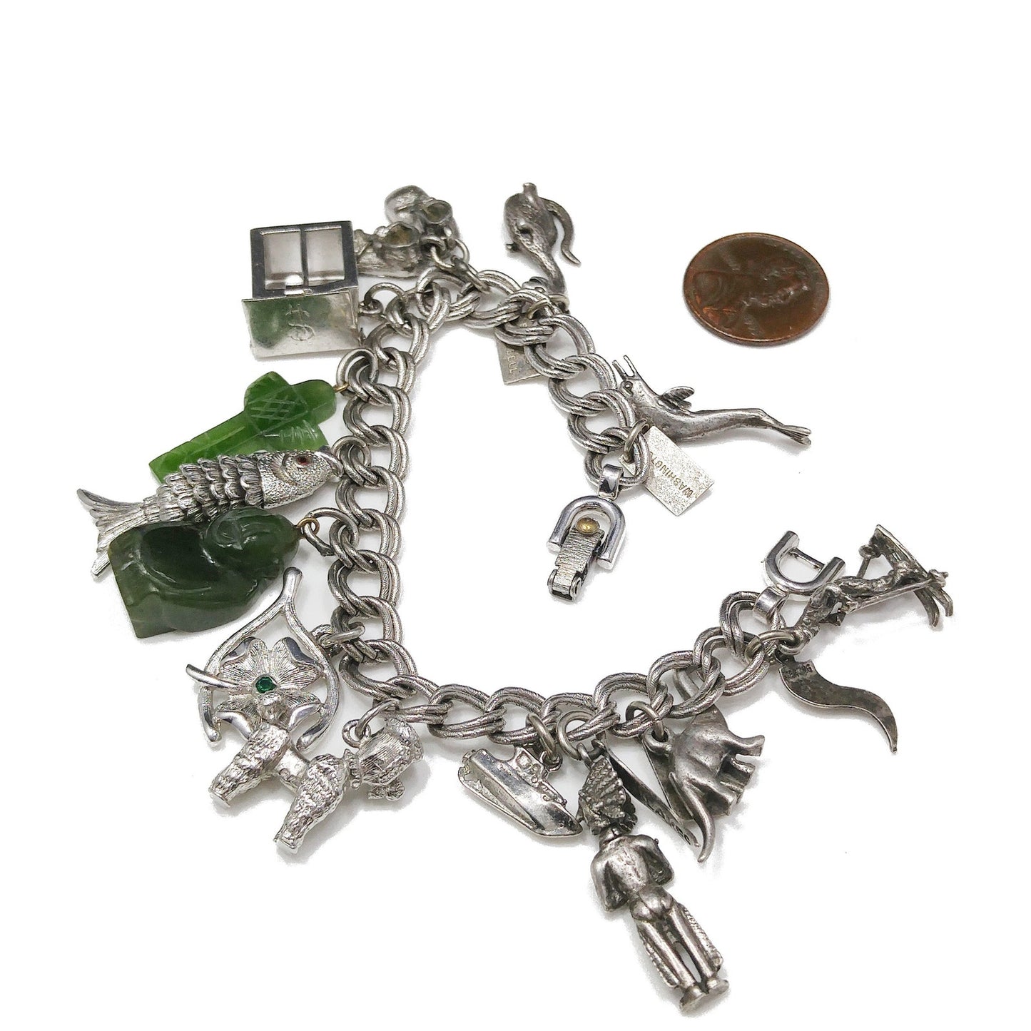 Monet Charm Bracelet, Sterling Gemstone Charms, 1960s Vintage Jewelry