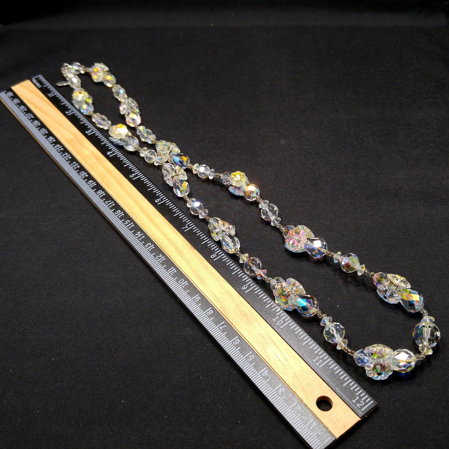 Vendome Flower Margarita Beaded Necklace, Aurora Borealis Clear Crystal Beads, 1960s Vintage Jewelry