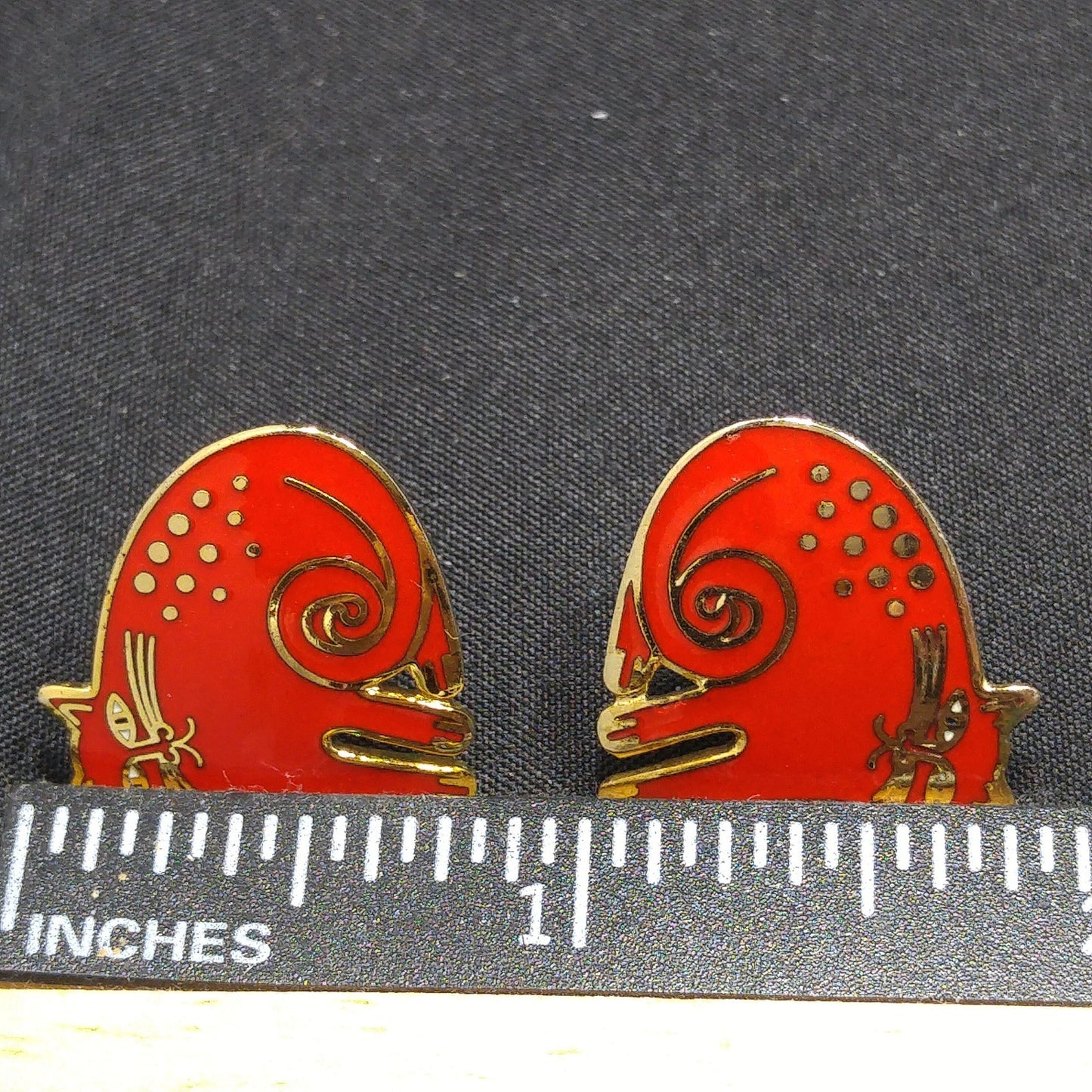 Vintage Laurel Burch "Keshire Cat" Red Post Earrings, Gold Plated