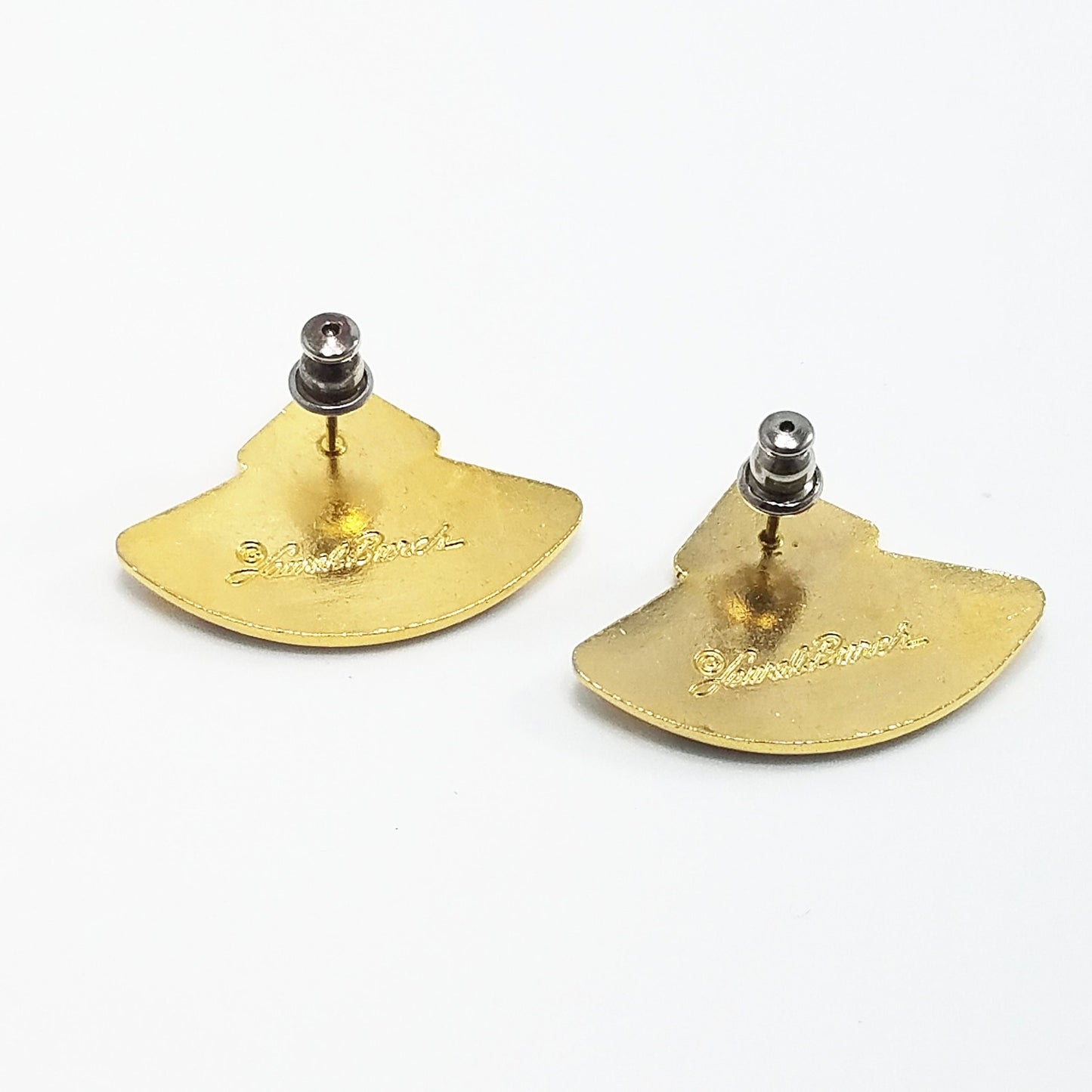Vintage Laurel Burch WATER LILY Fan Gold Cloisonne Earrings, Gold Filled Posts