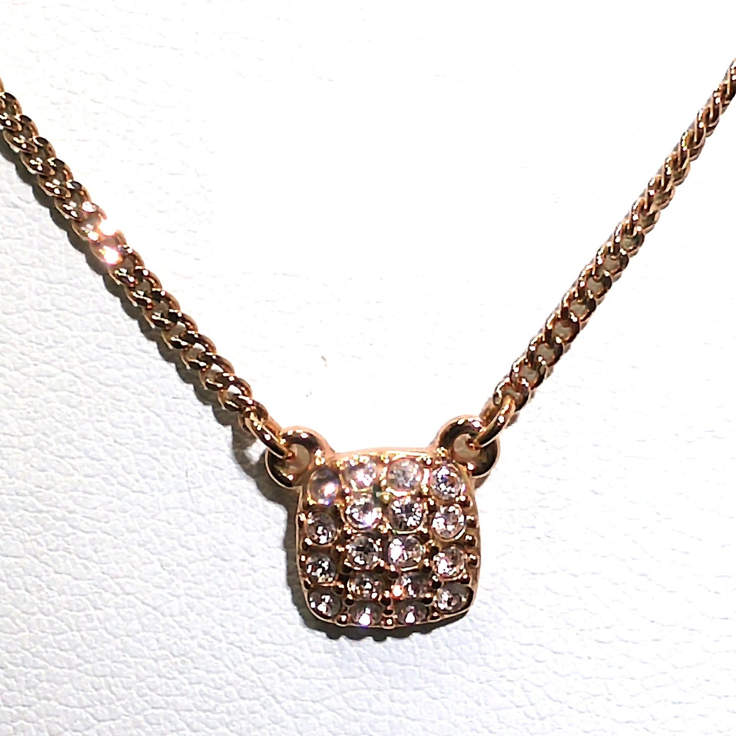 Givenchy Rose Gold Pendant Necklace – Pave Clear Rhinestones – 1990s Vintage Jewelry