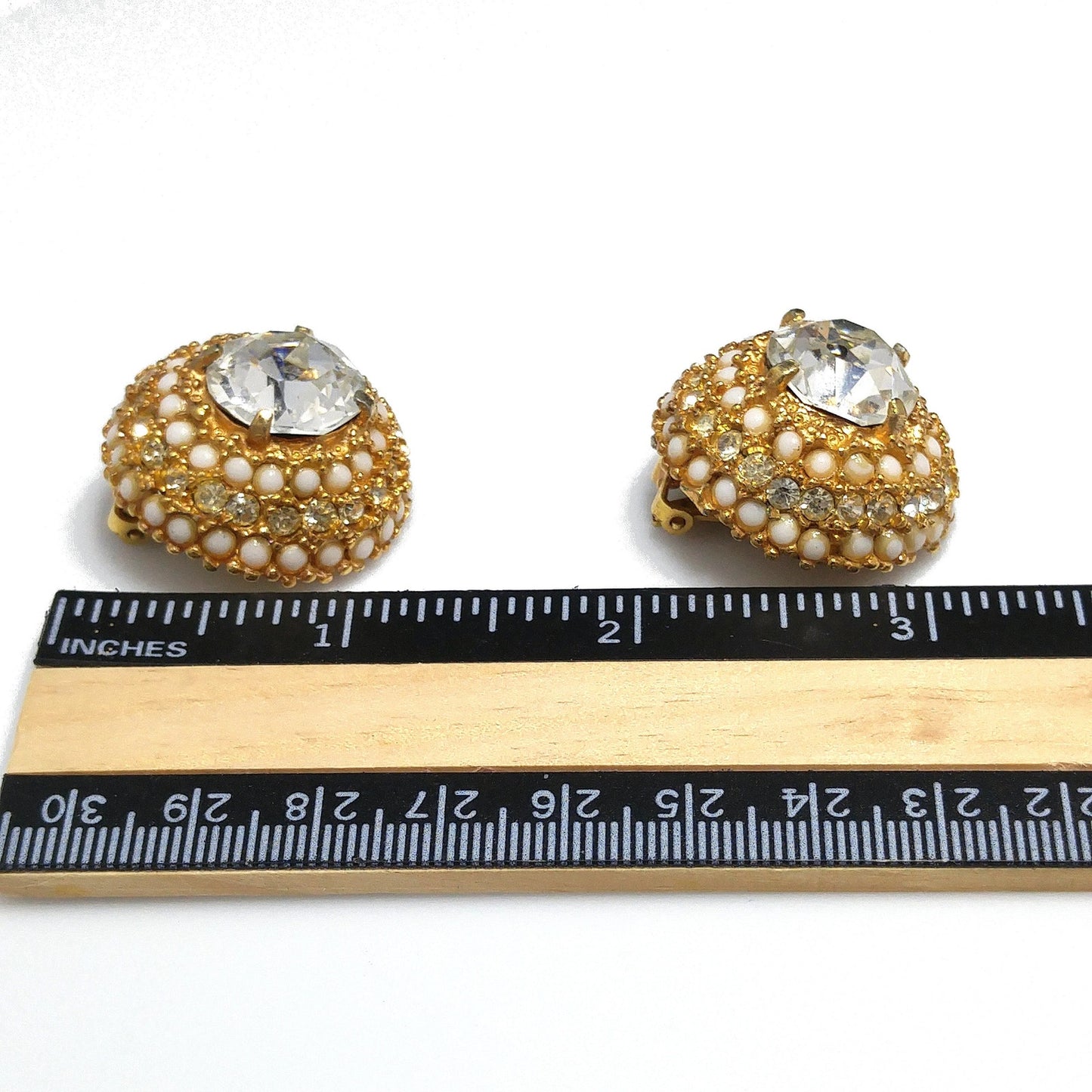 Vintage Hattie Carnegie Large Rhinestone Clip Earrings, Gold Plated, 1960s