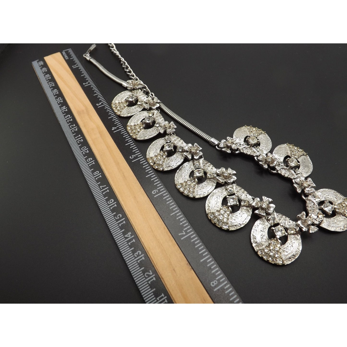 Hobe' Rhodium Plated Clear Rhinestone Choker Necklace, 17 Inches, 1960s Vintage Jewelry