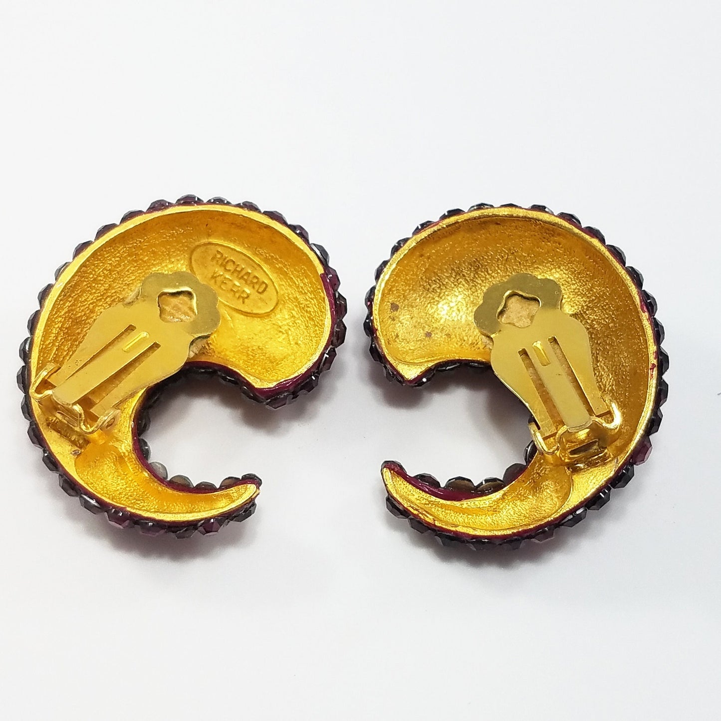 Vintage Richard Kerr Clip Earrings 1980s Encrusted Purple Swarovski Flat-Backs