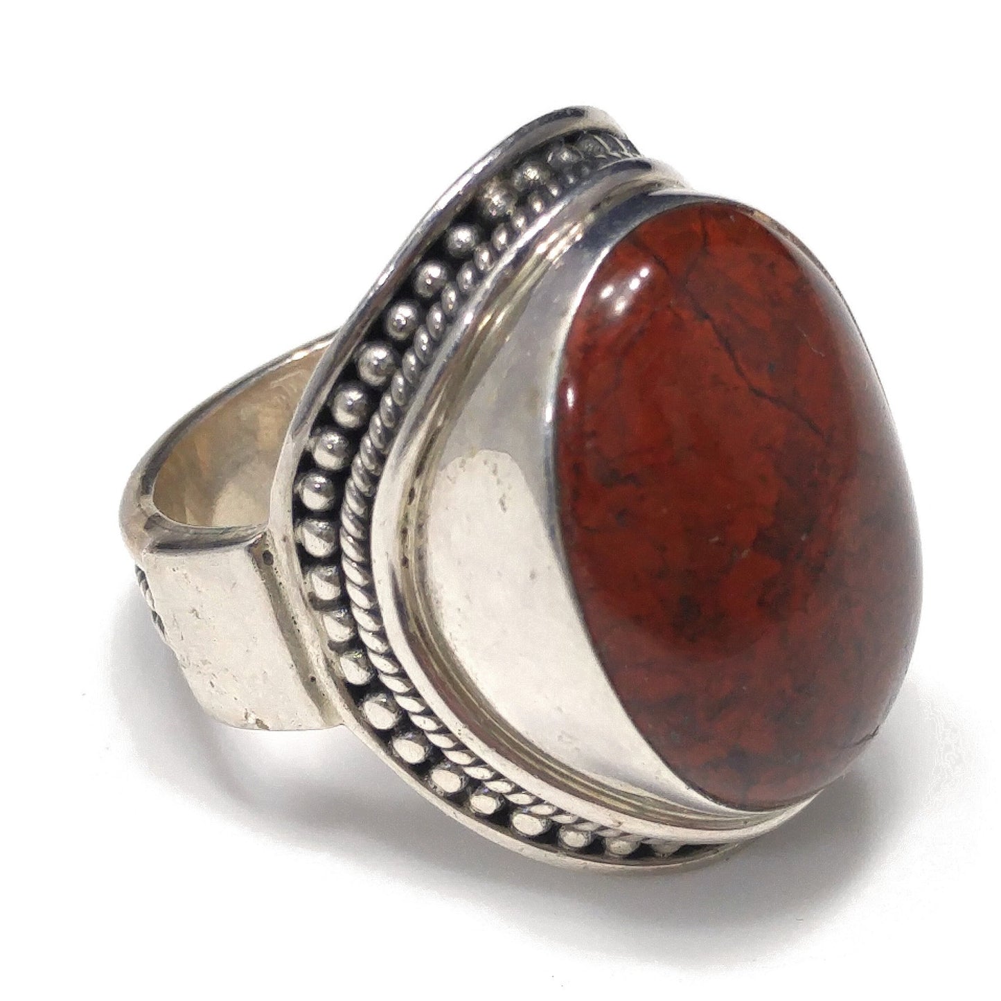 Meran Indonesia Sterling Silver Ring, Large Red Gemstone, Vintage Size 7, 925