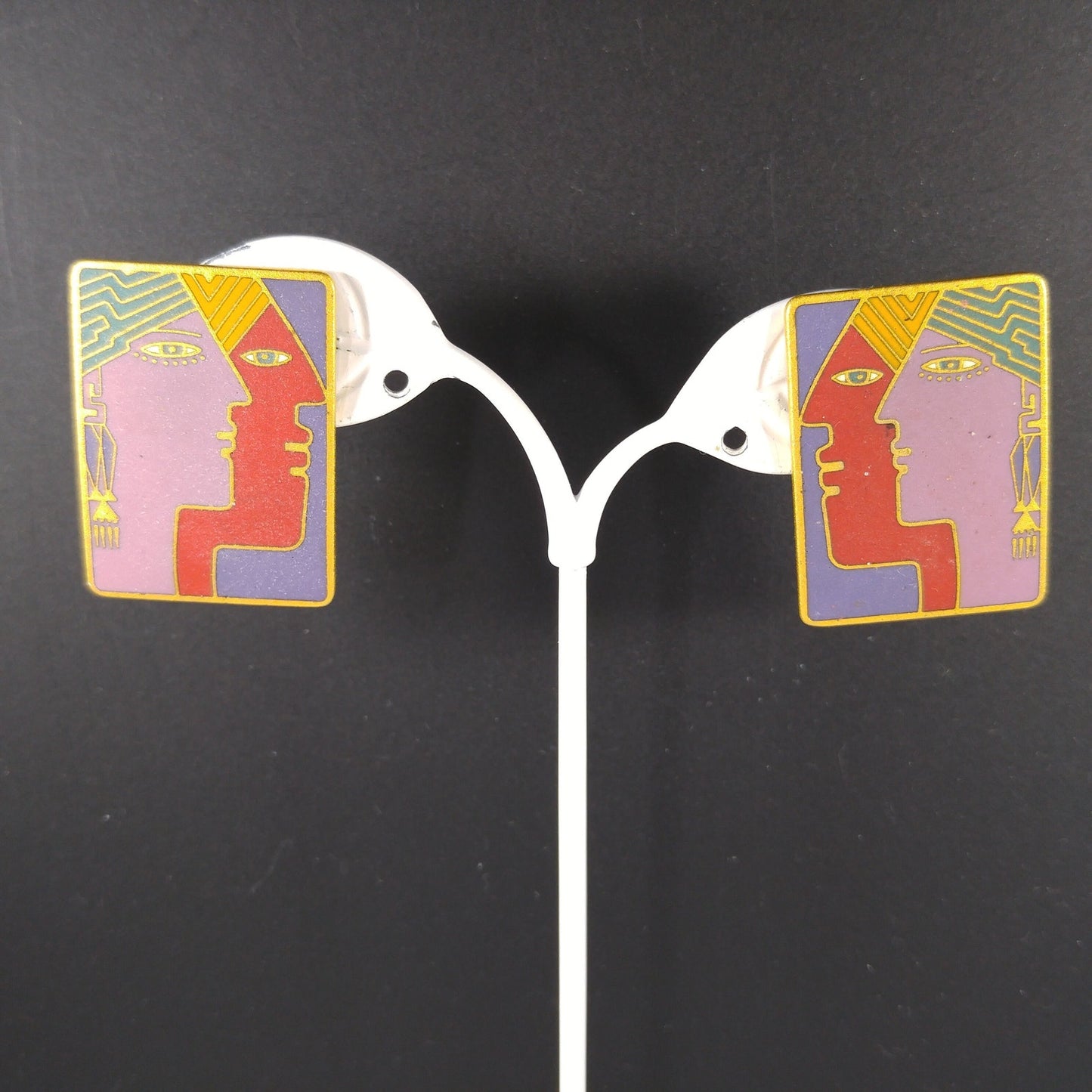 Vintage Laurel Burch "Soulmates" Post Earrings, Cloisonne & Gold Plated
