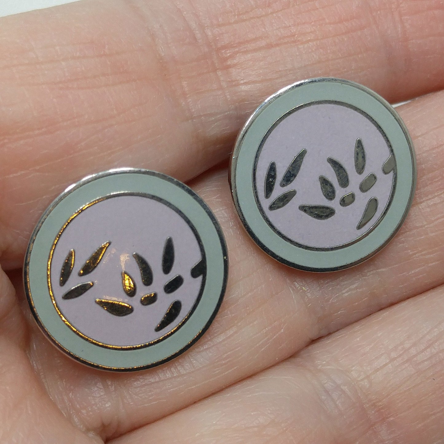 Vintage Laurel Burch "Bamboo" Post Earrings, Pastel Enamel, Gold Plated, 1980s