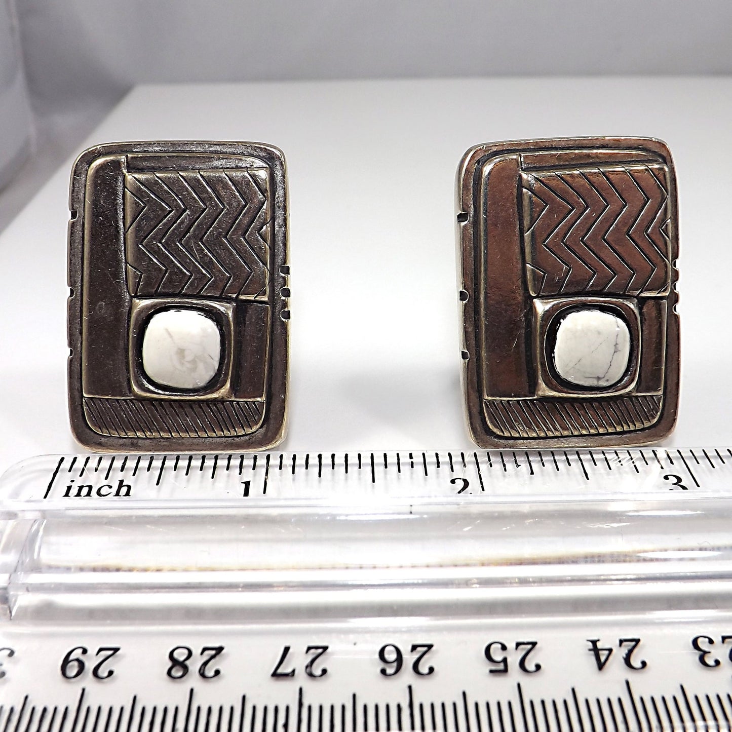 Laurel Burch Silver Clip Earrings White Magnesite Stone Vintage 1980s Rare