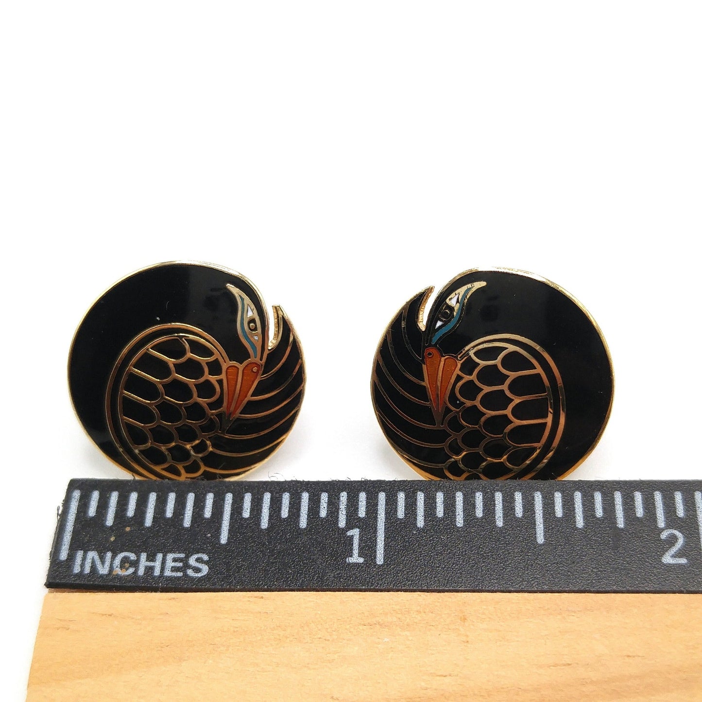 Laurel Burch "Mynah Bird" Black Clip Earrings, Gold Plated, 1980s Vintage