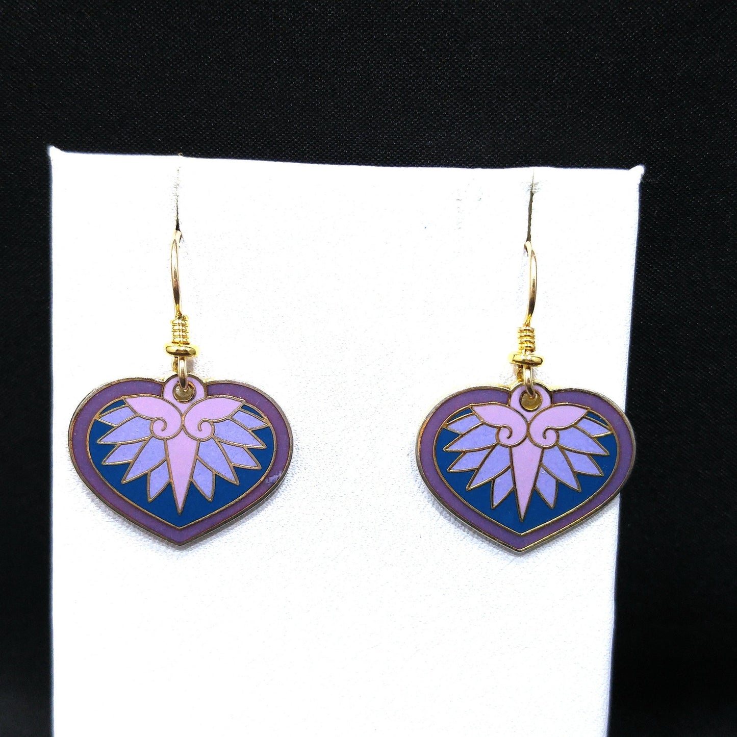 Vintage Laurel Burch "Hollyhock" Floral Earrings, Gold Plated Enamel Pink Purple
