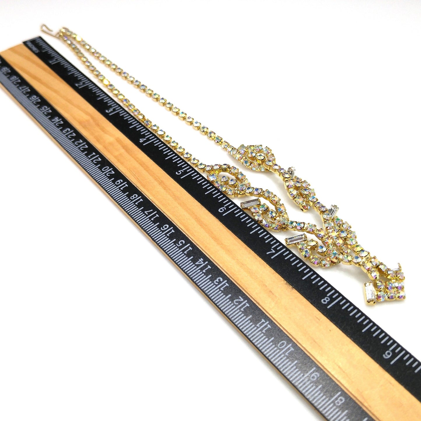 Vintage Aurora Borealis Rhinestone Choker Necklace, 3D Design, Gold Plated, 1960s Vintage Jewelry