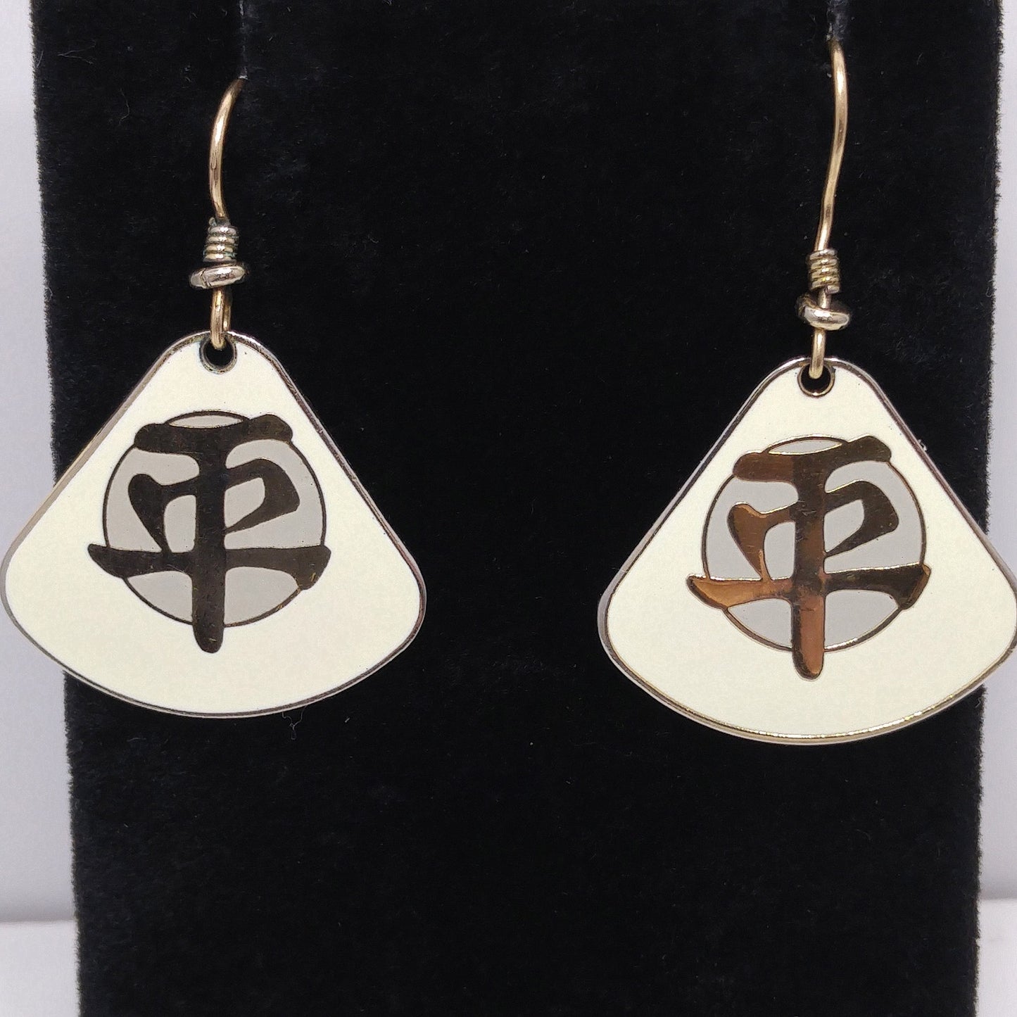 Vintage Laurel Burch Tranquility Earrings, Gold Plated, Cream Enamel