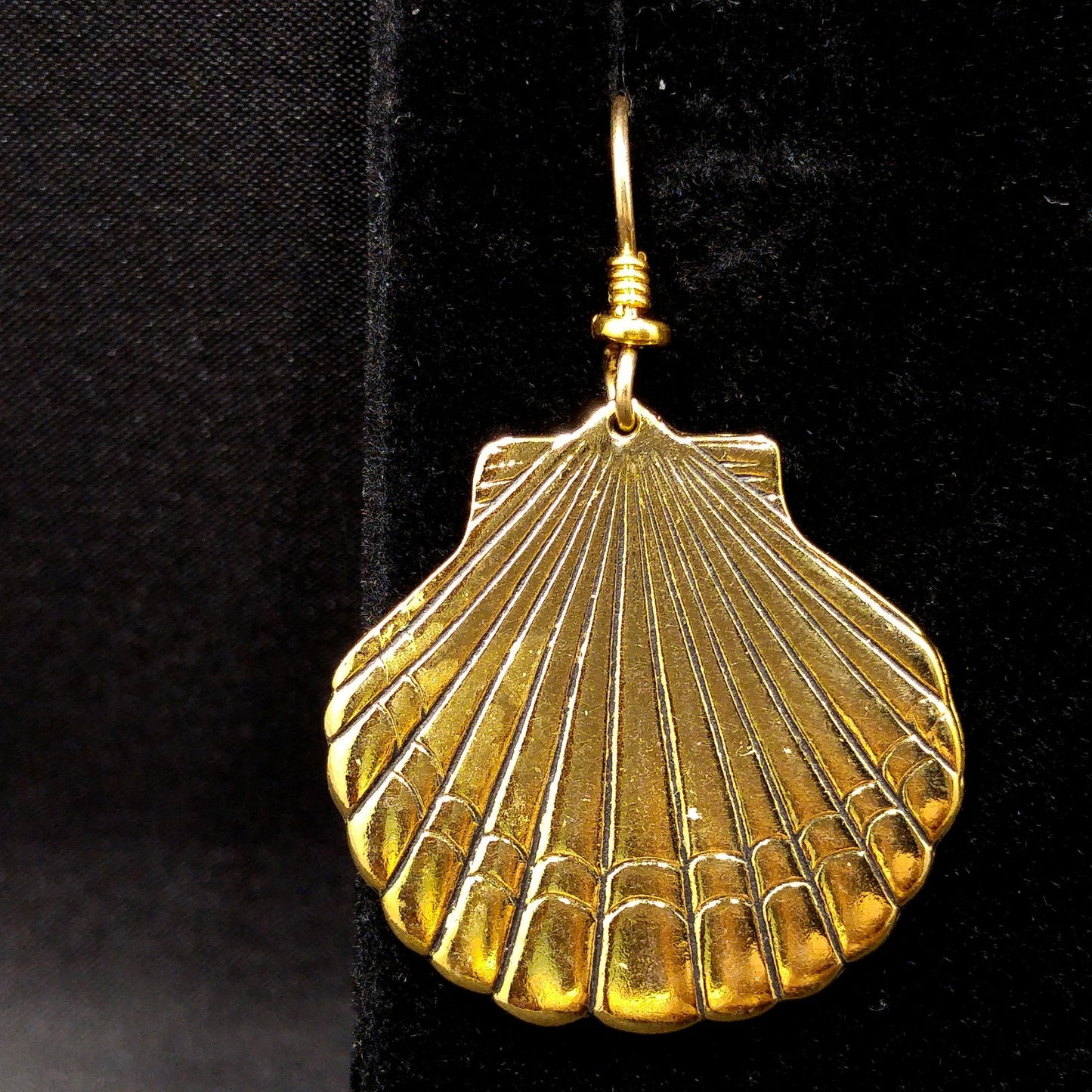 Laurel Burch Seashell Dangle Earrings, Gold Plated, Gold Filled Ear Wires, 1980s