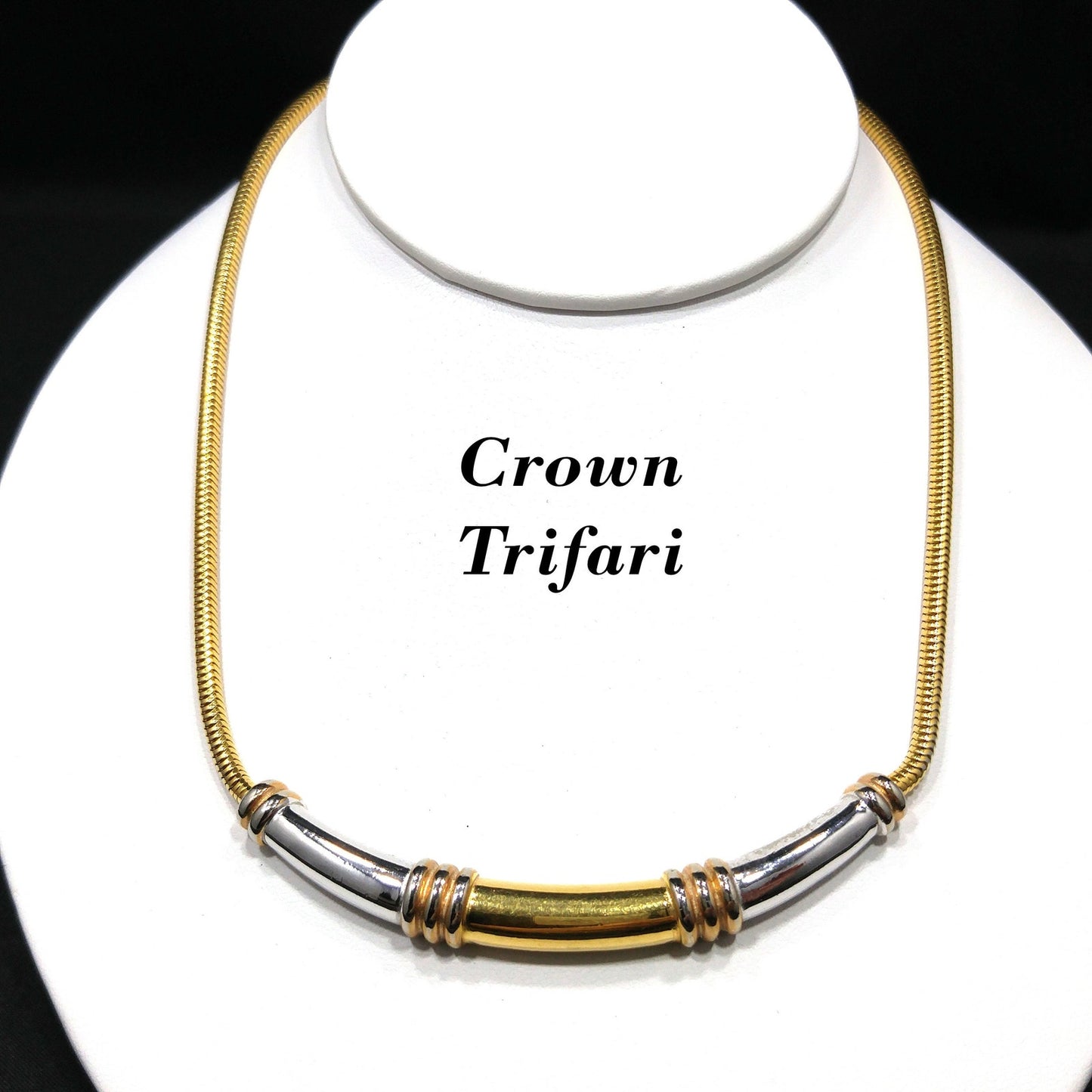 Crown Trifari Two Toned Choker Necklace, Gold Plated, 1960s Vintage Jewelry