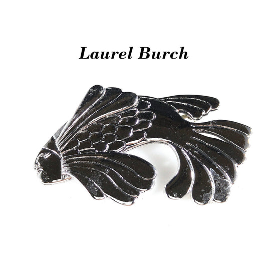 Laurel Burch Fish With Human Face Brooch, Rhodium Plated, 1980s Vintage Jewelry