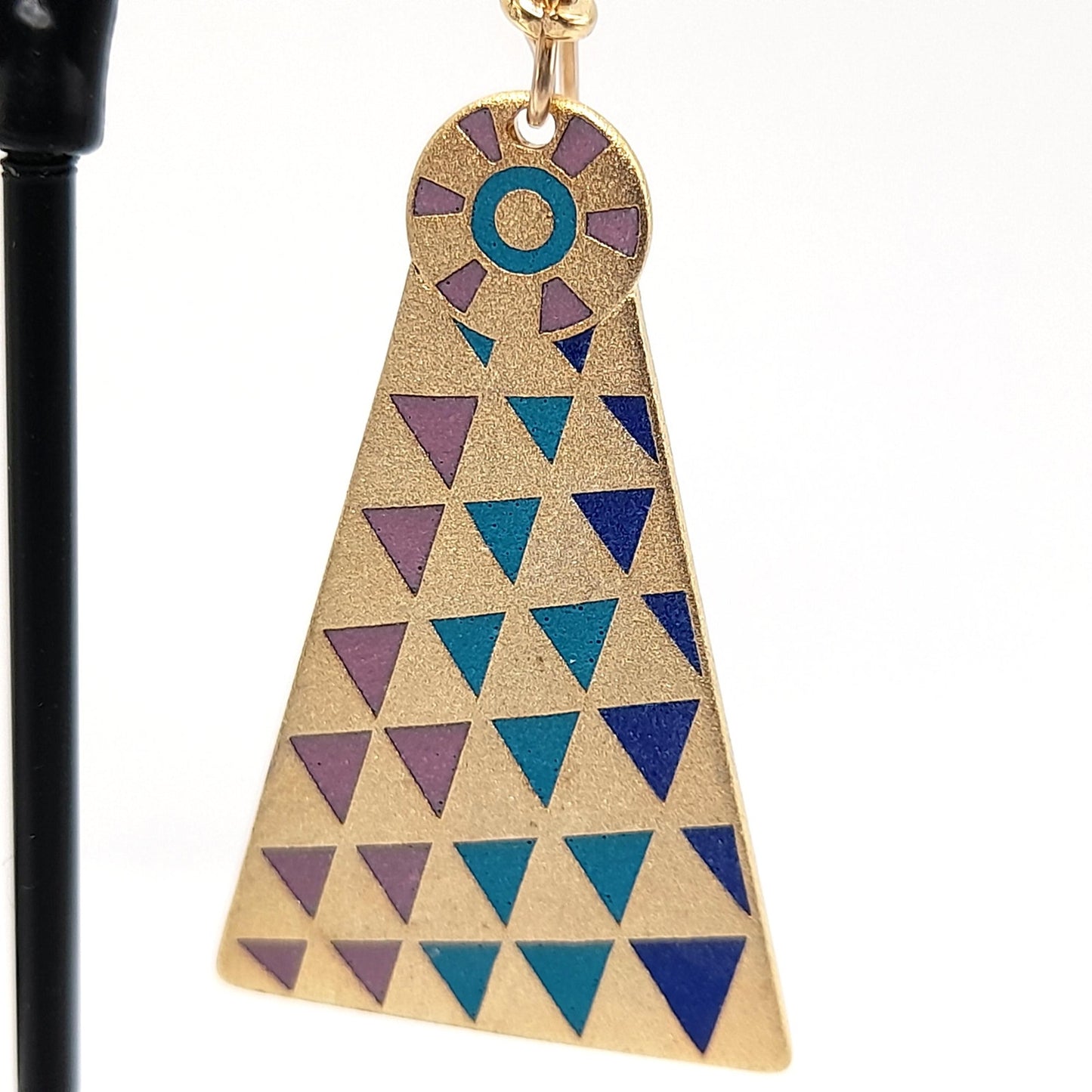 Laurel Burch Geometric Long Earrings, Gold Filled Ear Wires, 1980s Vintage Jewelry