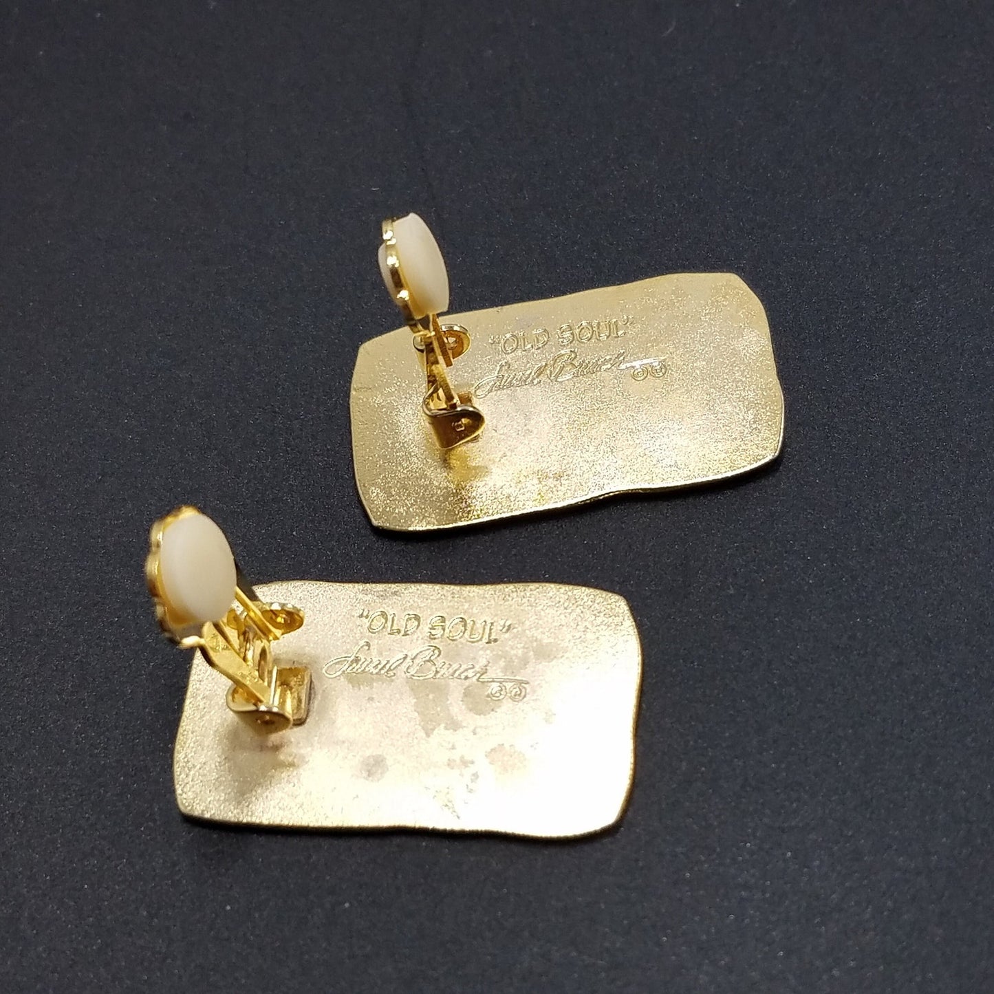 Vintage Laurel Burch "Old Soul" Clip Earrings, Gold Plated, 1980 Vintage Jewelry