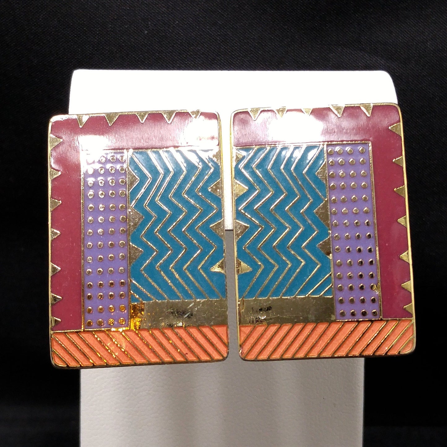 Vintage Laurel Burch "Lindsay" Clip Earrings, Large Geometric