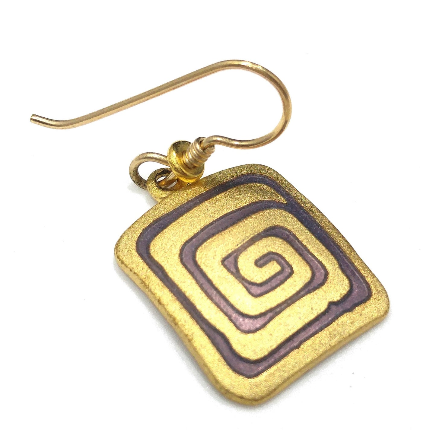 Vintage Laurel Burch "Rhythm" Earrings, Gold Plated, Brown Enamel