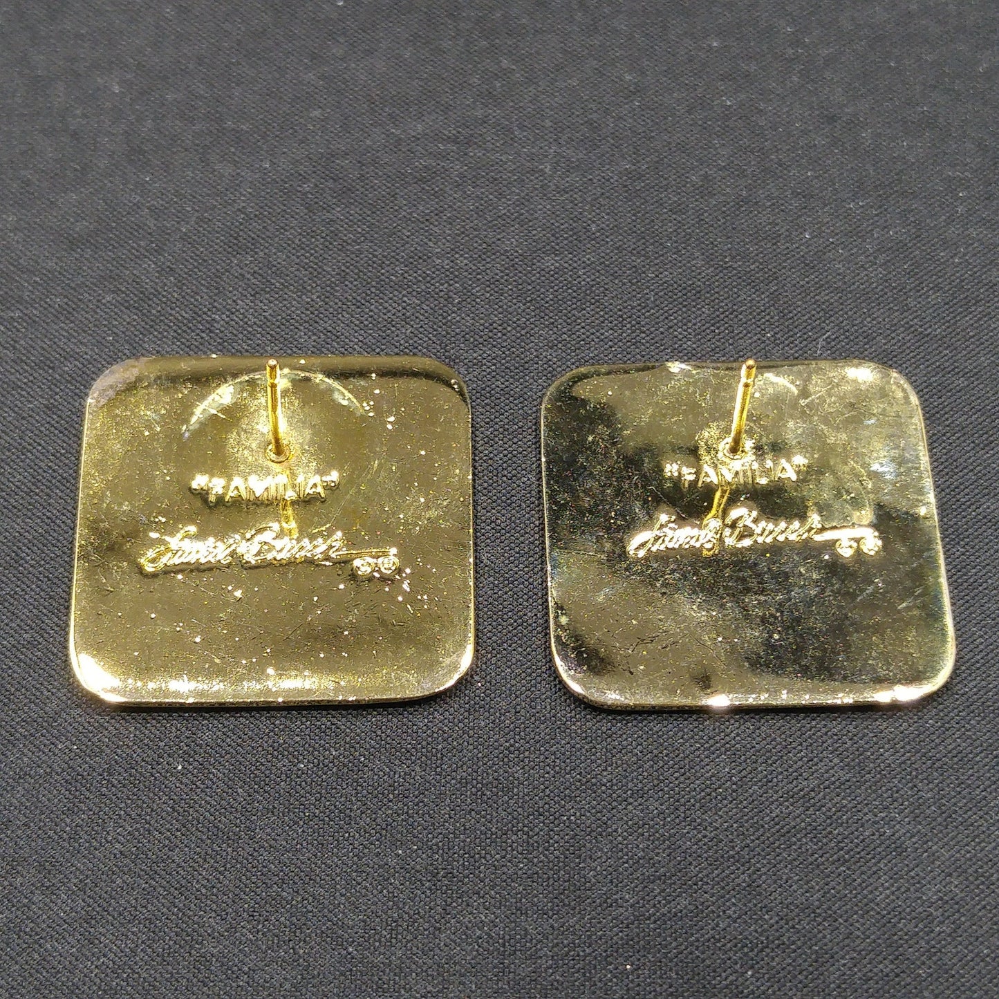 Vintage Laurel Burch "Familia" Post Earrings, Gold Plate Enamel