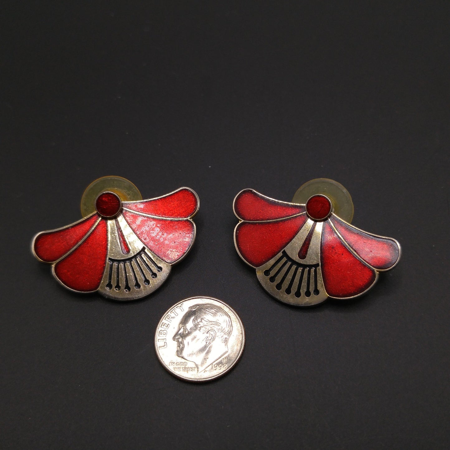 Laurel Burch Red Floral Post Earrings, Two Earrings in One, Gold Plated, 1980s Vintage Jewelry